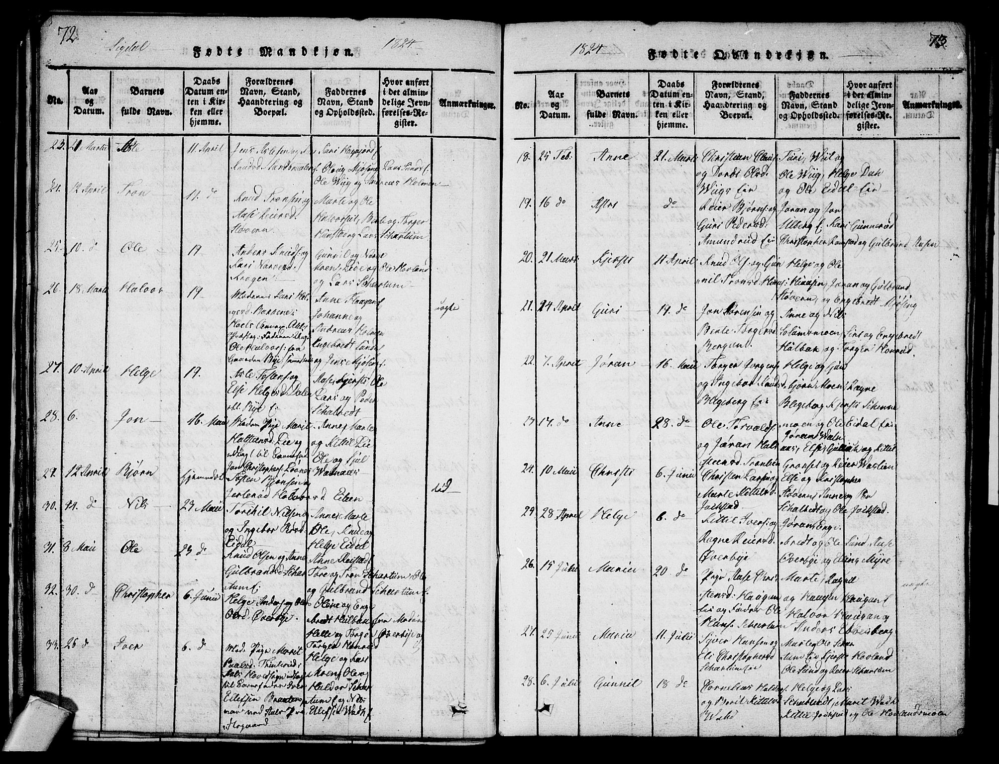 Sigdal kirkebøker, AV/SAKO-A-245/G/Ga/L0001: Parish register (copy) no. I 1 /1, 1816-1835, p. 72-73