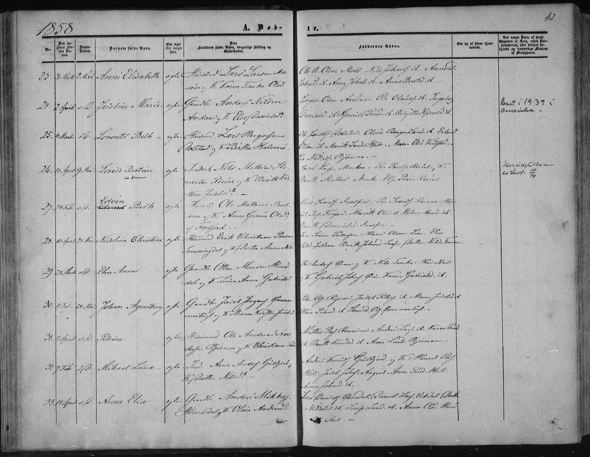Ministerialprotokoller, klokkerbøker og fødselsregistre - Nordland, AV/SAT-A-1459/820/L0293: Parish register (official) no. 820A14, 1855-1865, p. 42