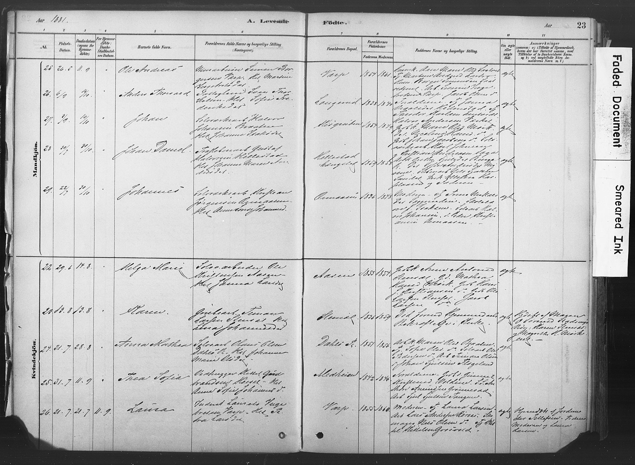 Sandsvær kirkebøker, AV/SAKO-A-244/F/Fd/L0001: Parish register (official) no. IV 1, 1878-1906, p. 23