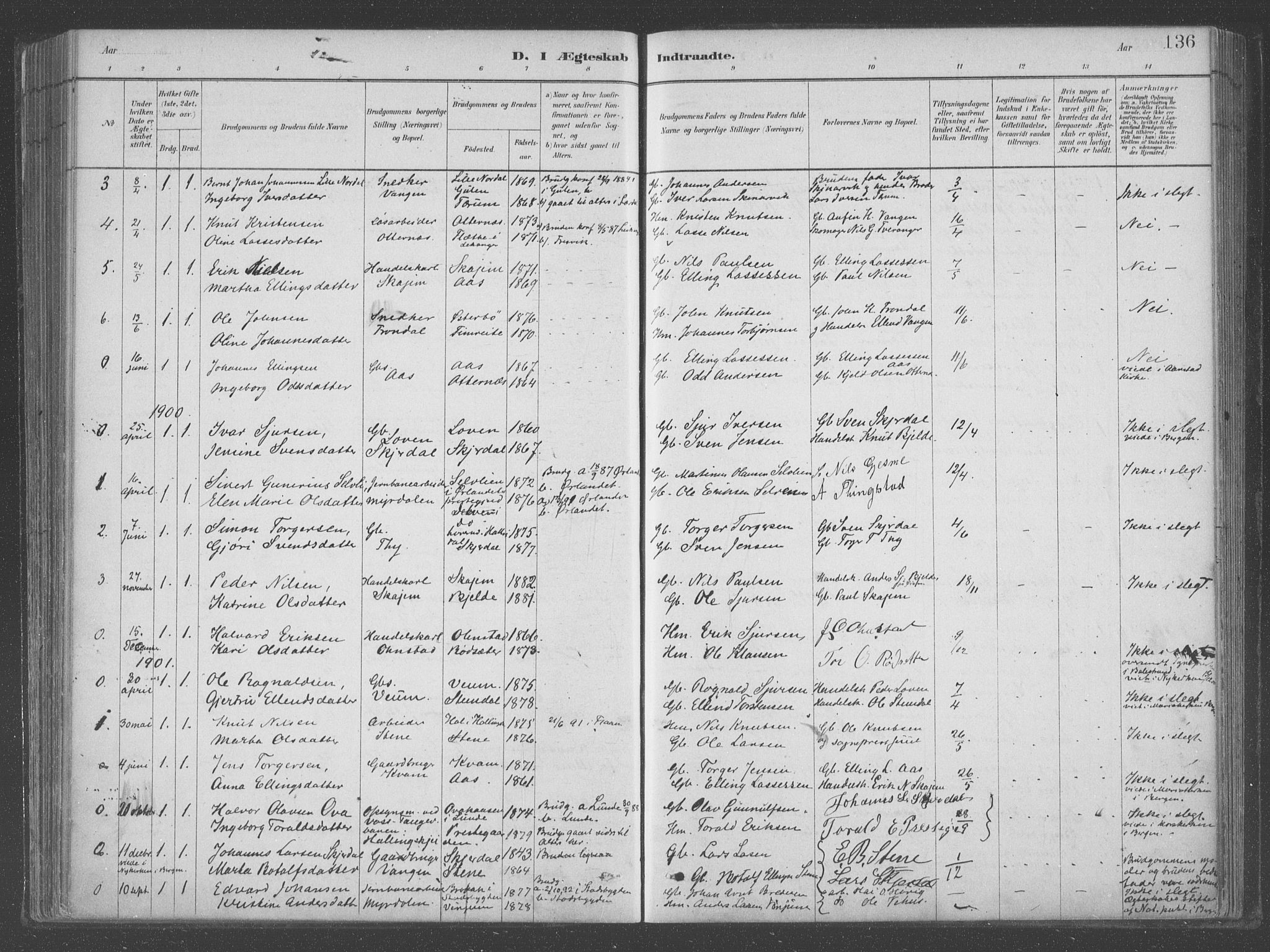 Aurland sokneprestembete, SAB/A-99937/H/Ha/Hab/L0001: Parish register (official) no. B  1, 1880-1909, p. 136