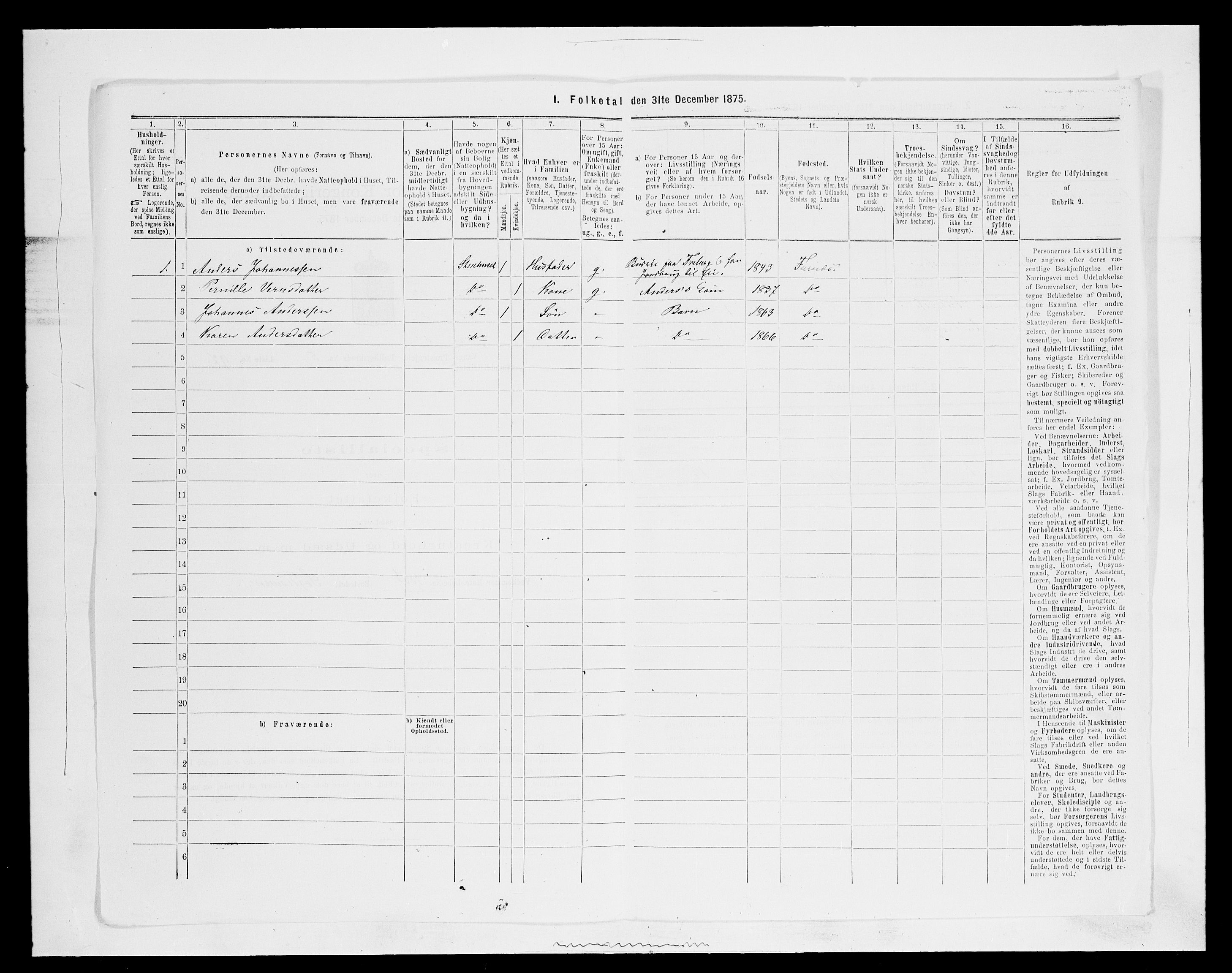 SAH, 1875 census for 0414L Vang/Vang og Furnes, 1875, p. 1273