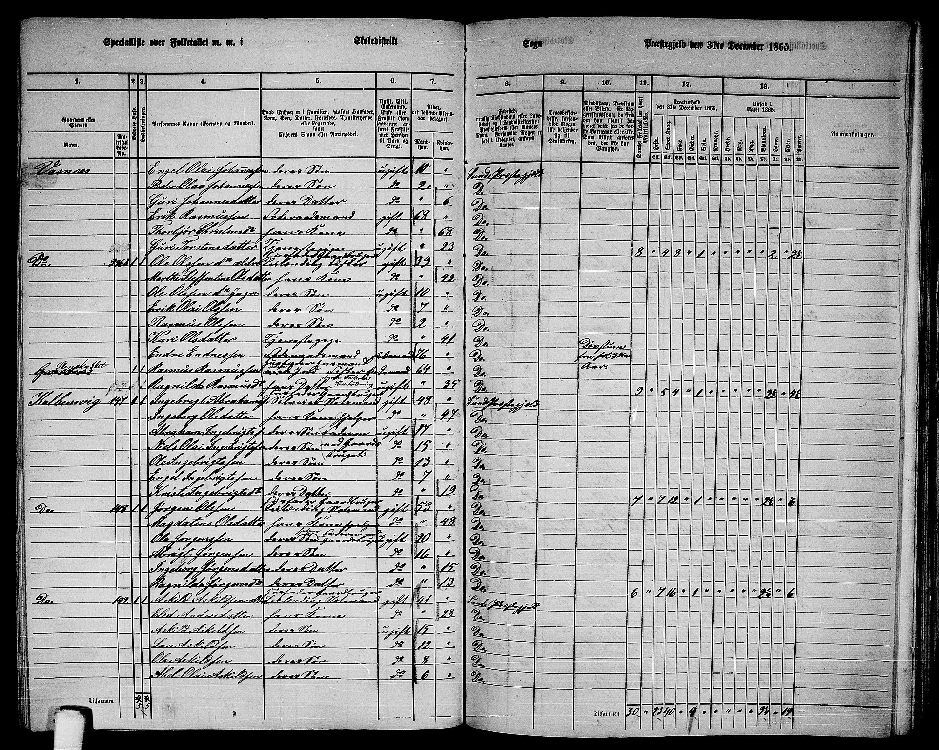 RA, 1865 census for Sund, 1865, p. 132