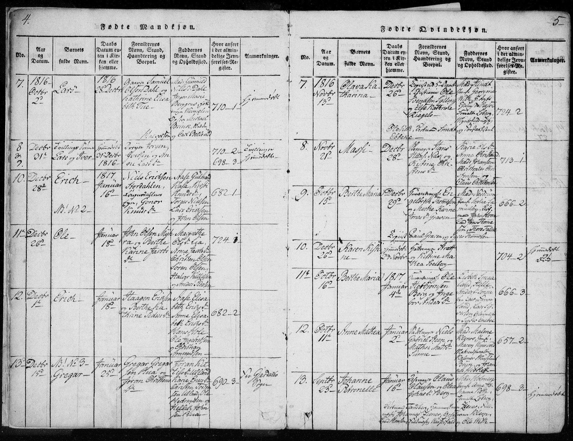 Kongsberg kirkebøker, AV/SAKO-A-22/F/Fa/L0008: Parish register (official) no. I 8, 1816-1839, p. 4-5