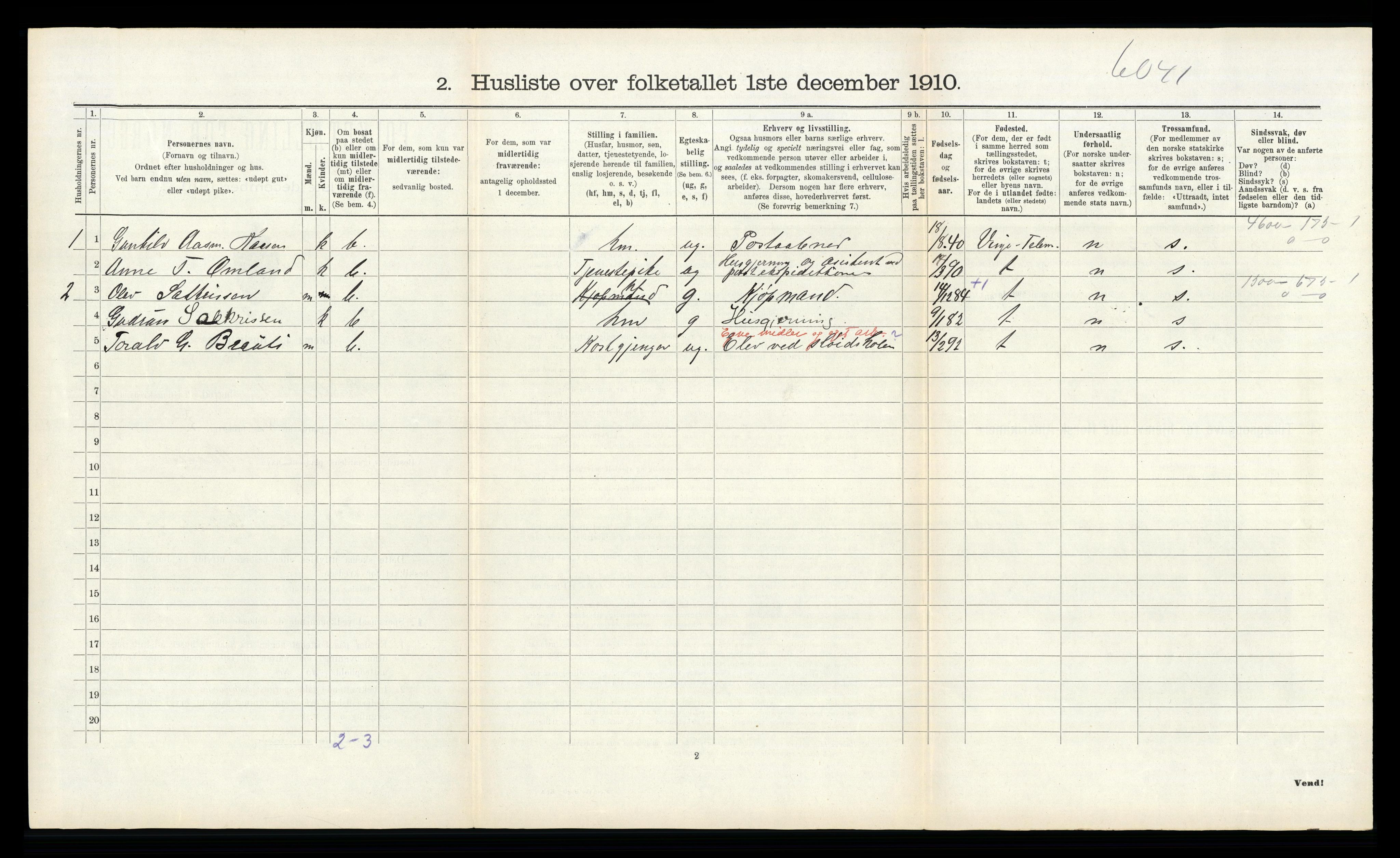 RA, 1910 census for Kviteseid, 1910, p. 1099