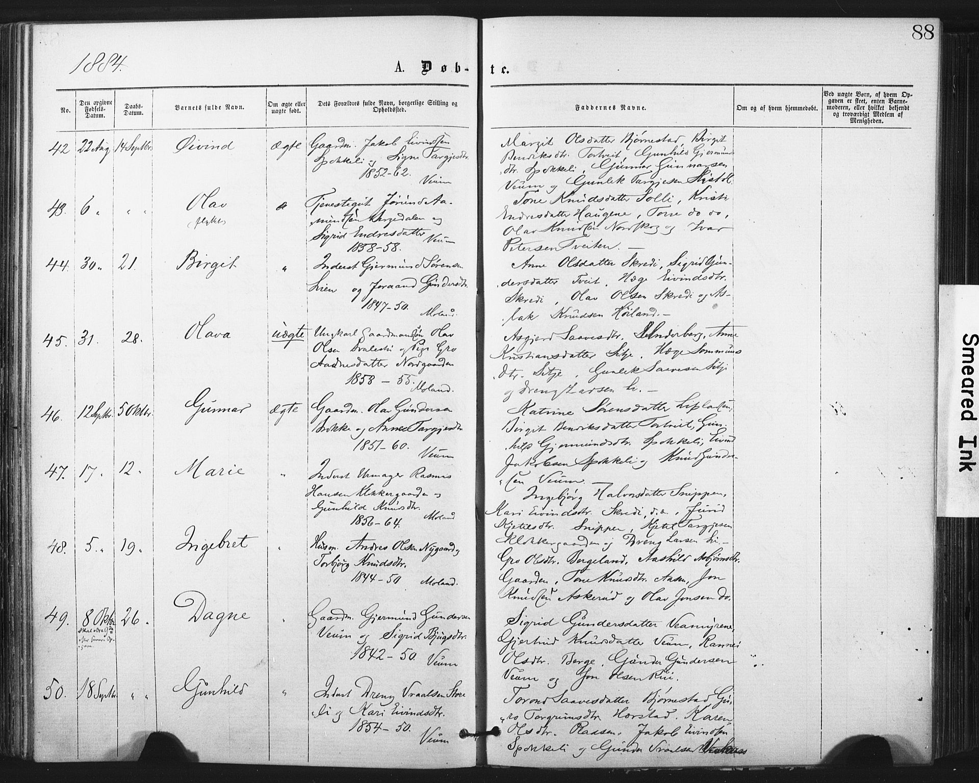 Fyresdal kirkebøker, AV/SAKO-A-263/F/Fa/L0006: Parish register (official) no. I 6, 1872-1886, p. 88