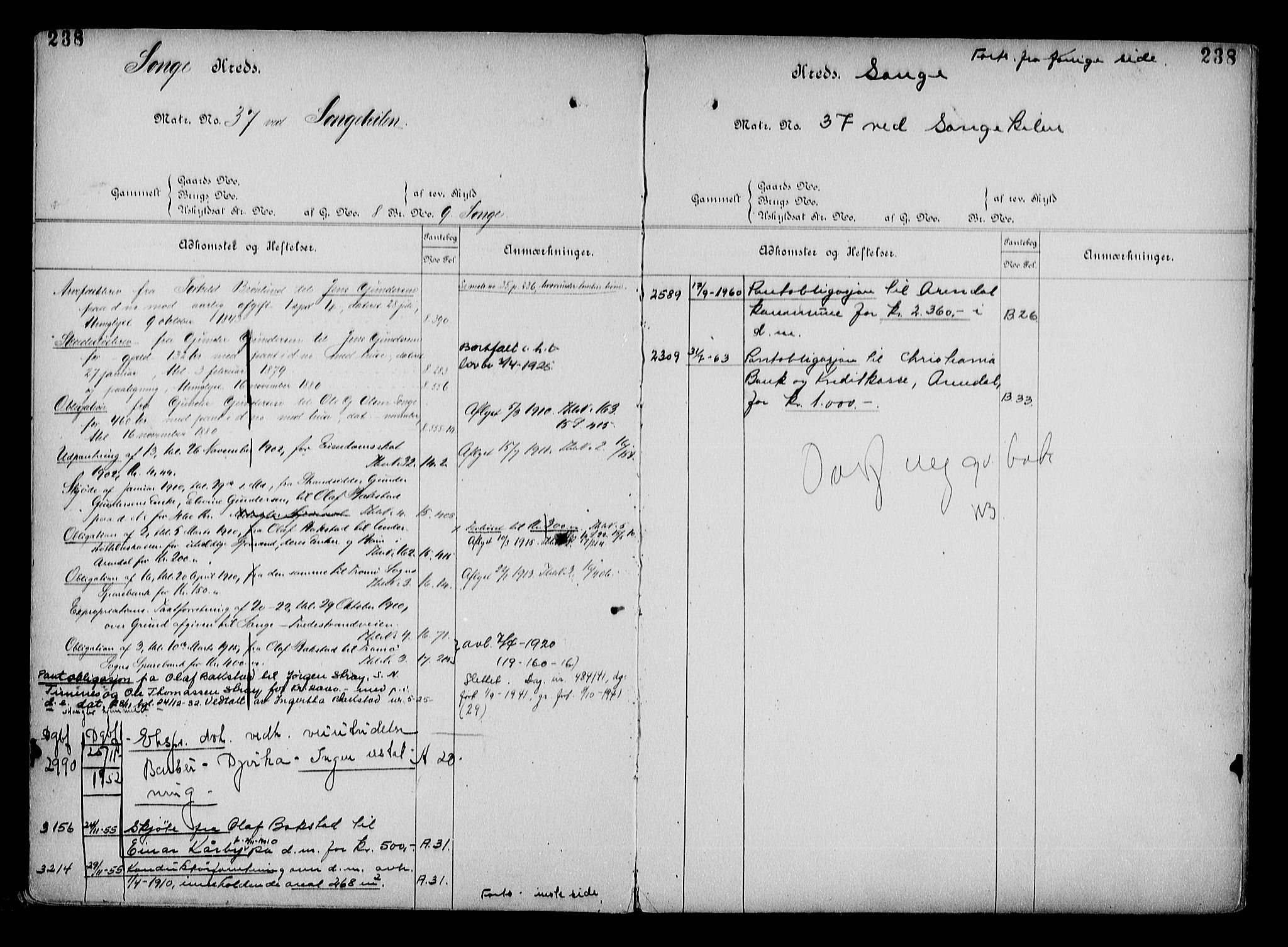 Arendal byfogd, AV/SAK-1222-0001/G/Ga/L0015: Mortgage register no. 13, 1860-1960, p. 238