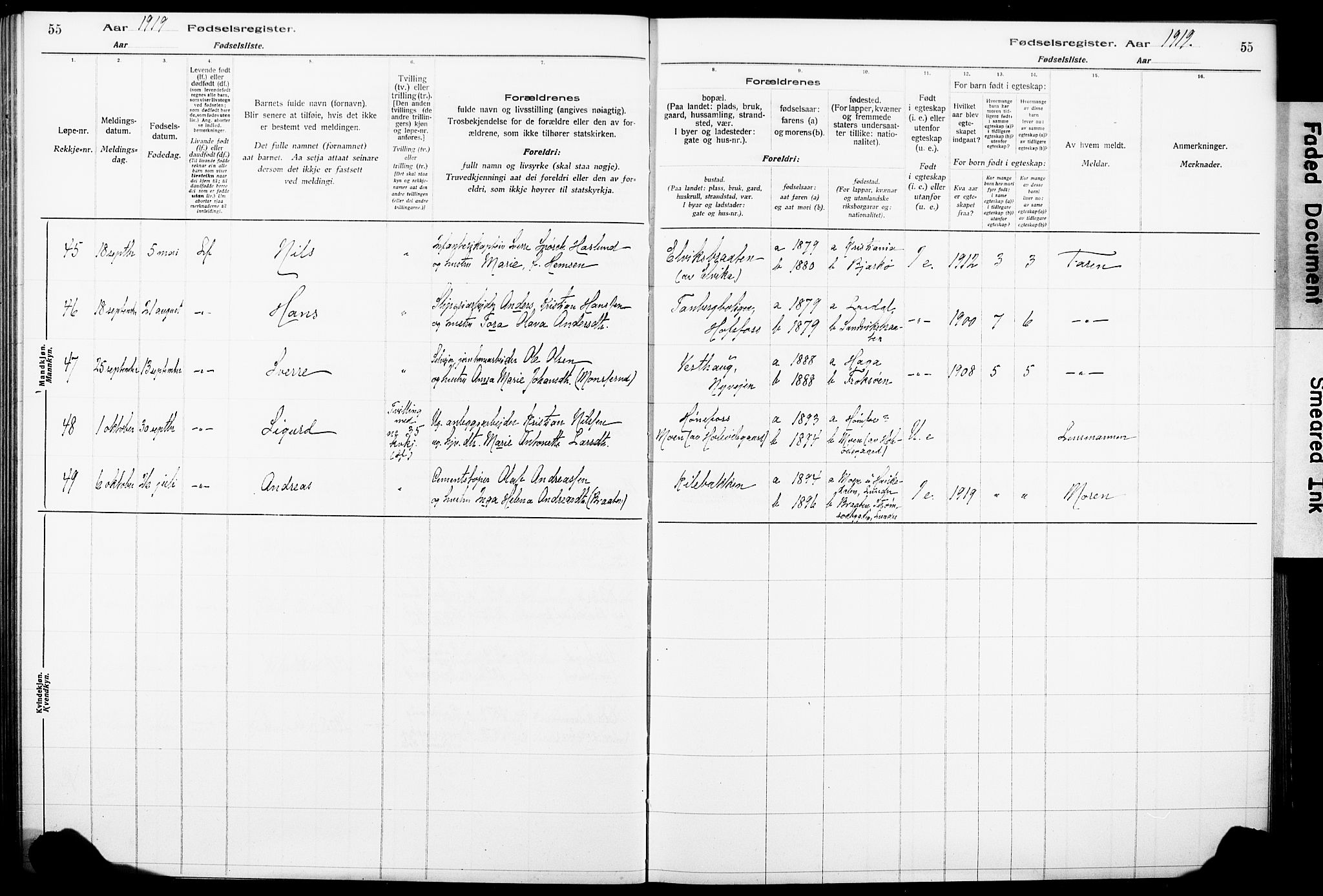 Norderhov kirkebøker, SAKO/A-237/J/Ja/L0001: Birth register no. 1, 1916-1930, p. 55