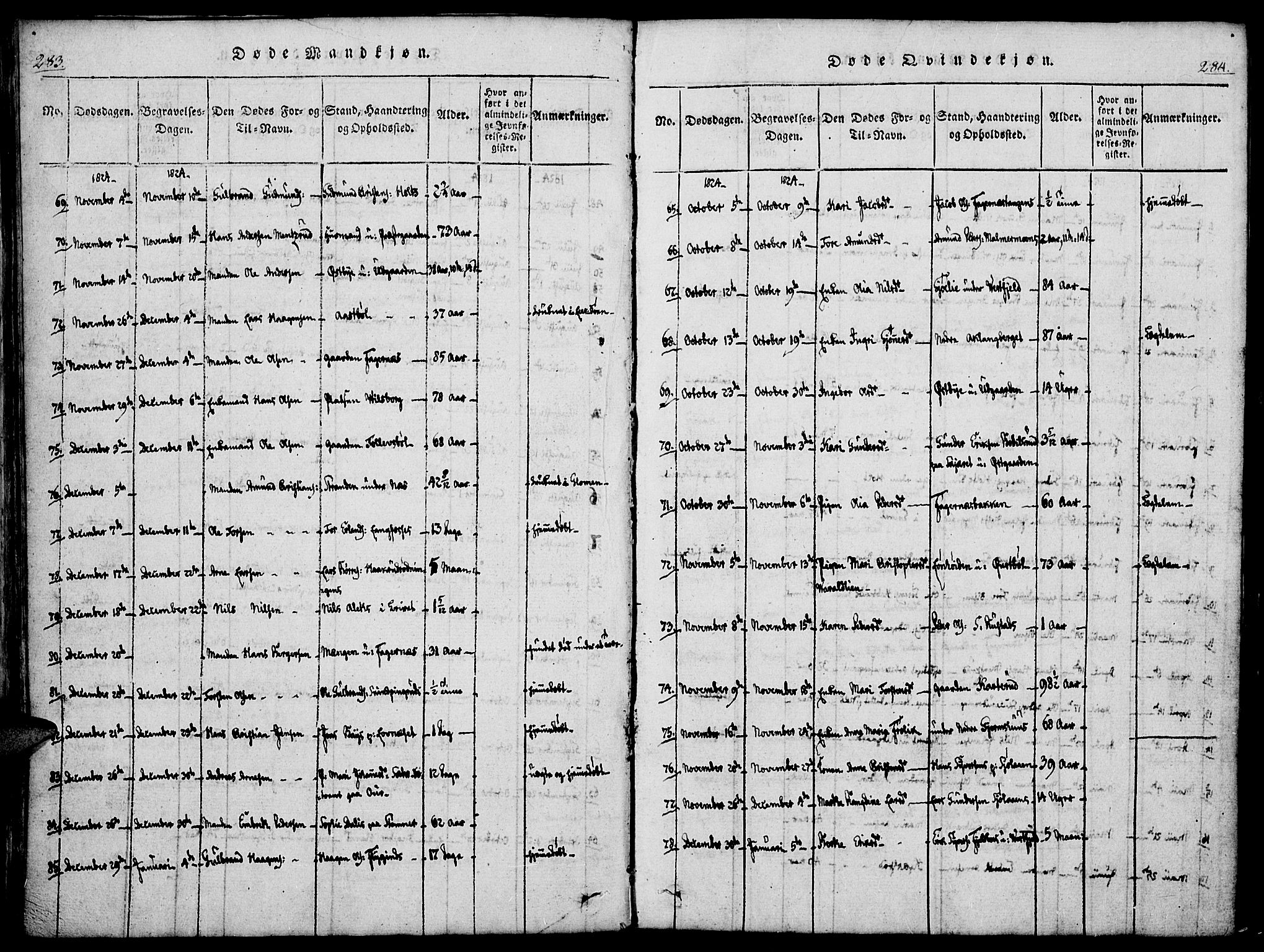 Vinger prestekontor, AV/SAH-PREST-024/H/Ha/Haa/L0006: Parish register (official) no. 6, 1814-1825, p. 283-284