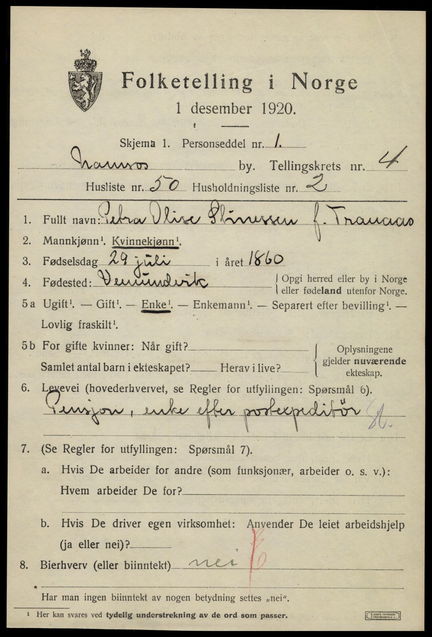 SAT, 1920 census for Namsos, 1920, p. 5627