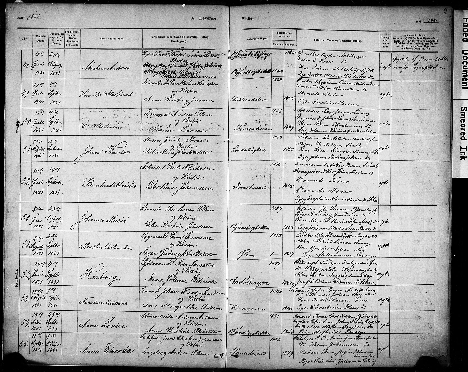 Kragerø kirkebøker, AV/SAKO-A-278/G/Ga/L0007: Parish register (copy) no. 7, 1881-1927, p. 2