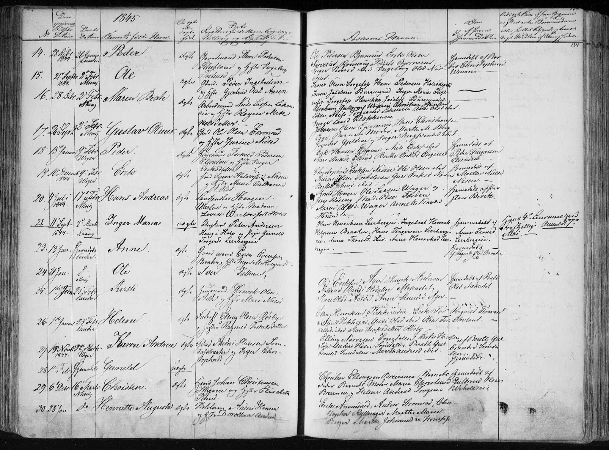 Norderhov kirkebøker, SAKO/A-237/F/Fa/L0010: Parish register (official) no. 10, 1837-1847, p. 134