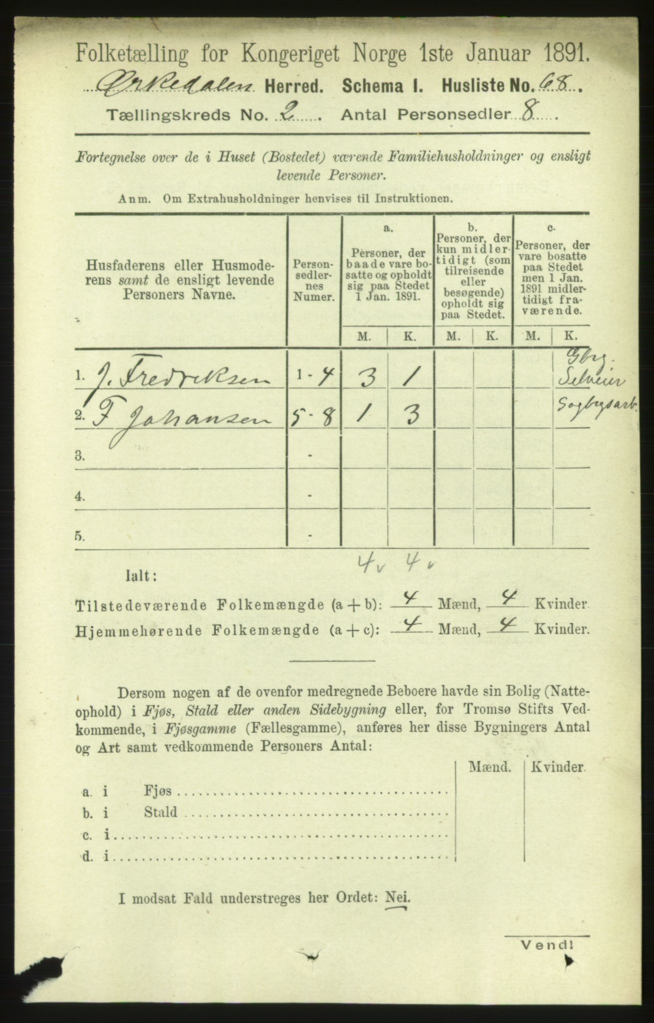 RA, 1891 census for 1638 Orkdal, 1891, p. 950