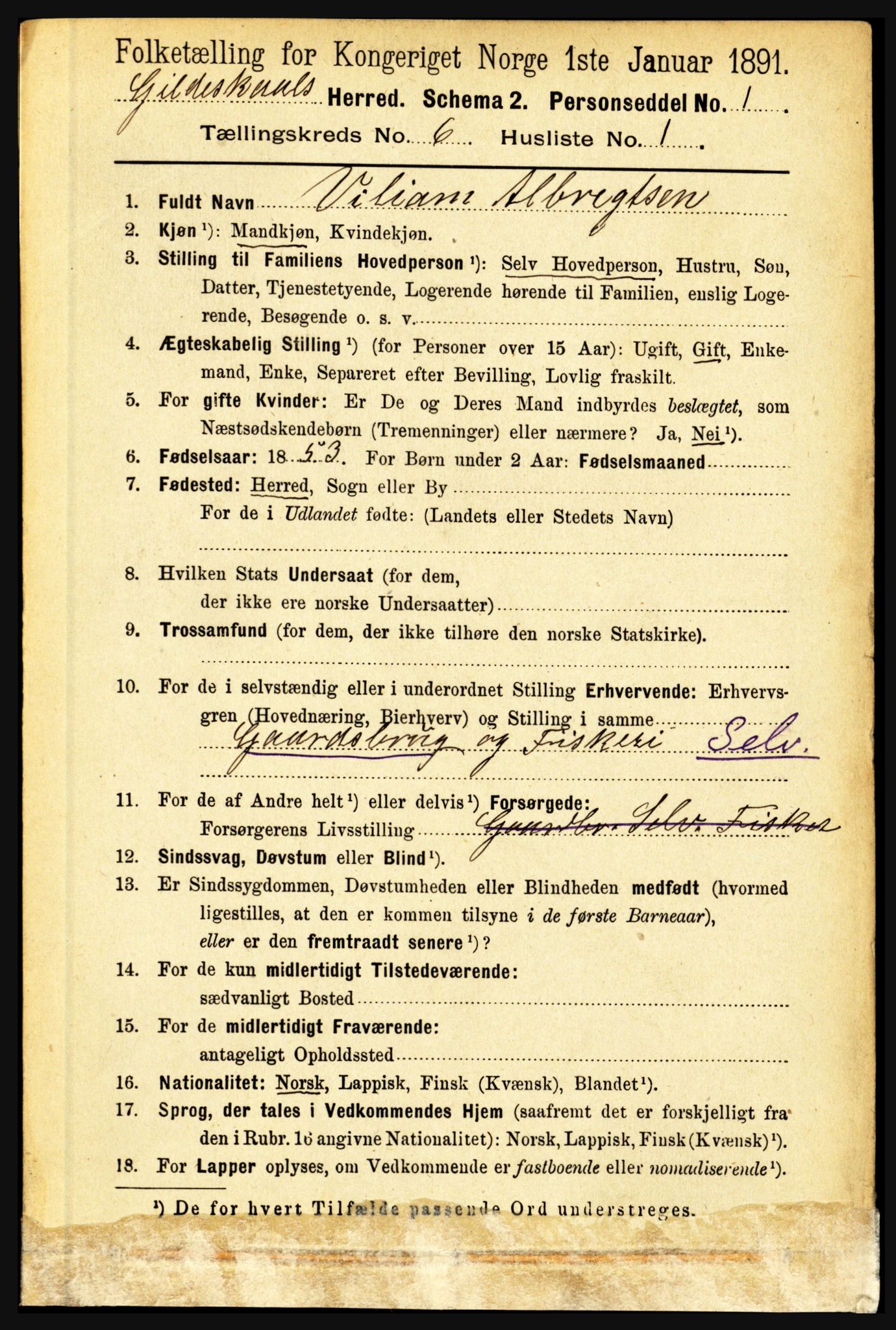 RA, 1891 census for 1838 Gildeskål, 1891, p. 1949