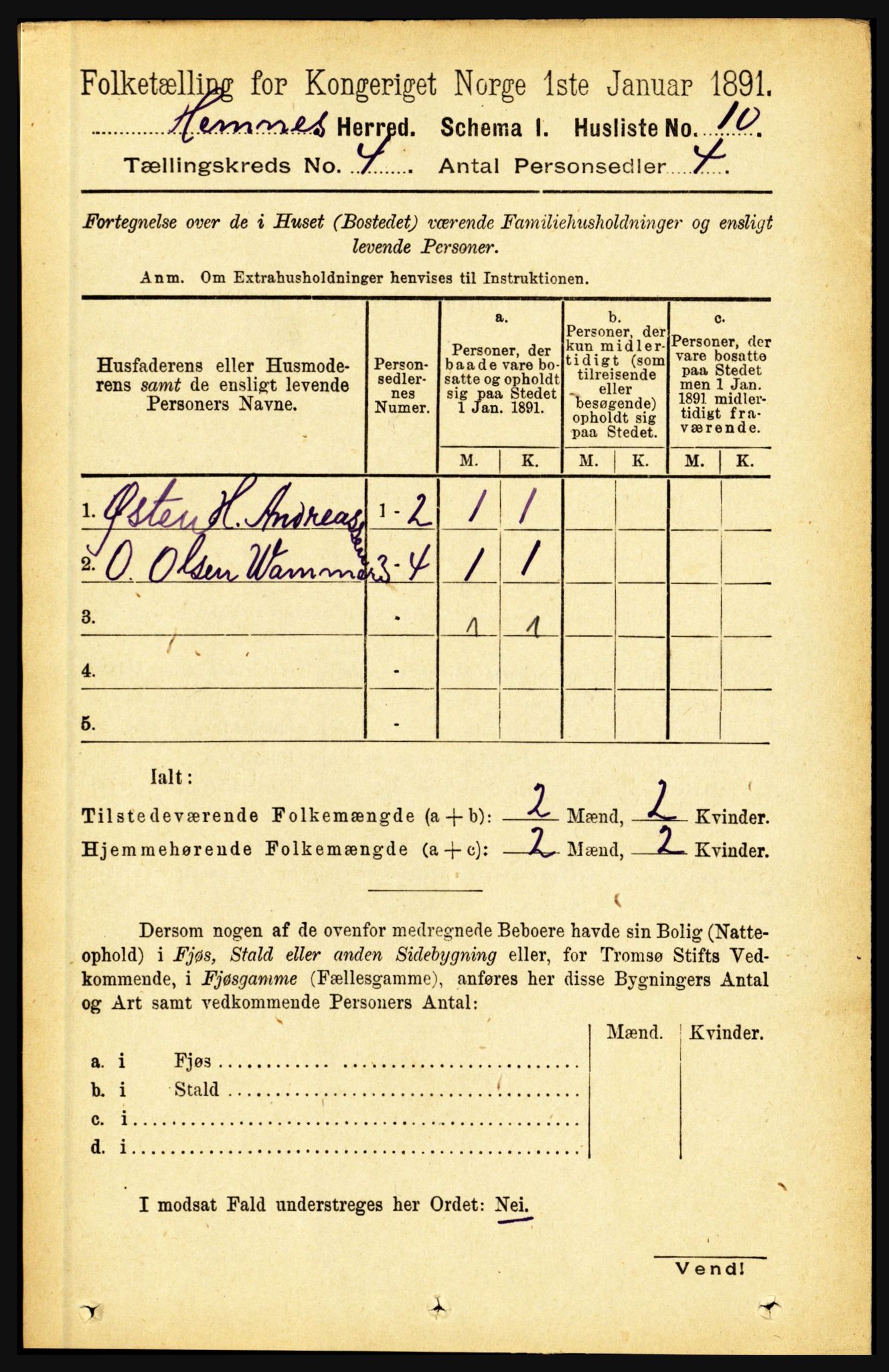 RA, 1891 census for 1832 Hemnes, 1891, p. 2210