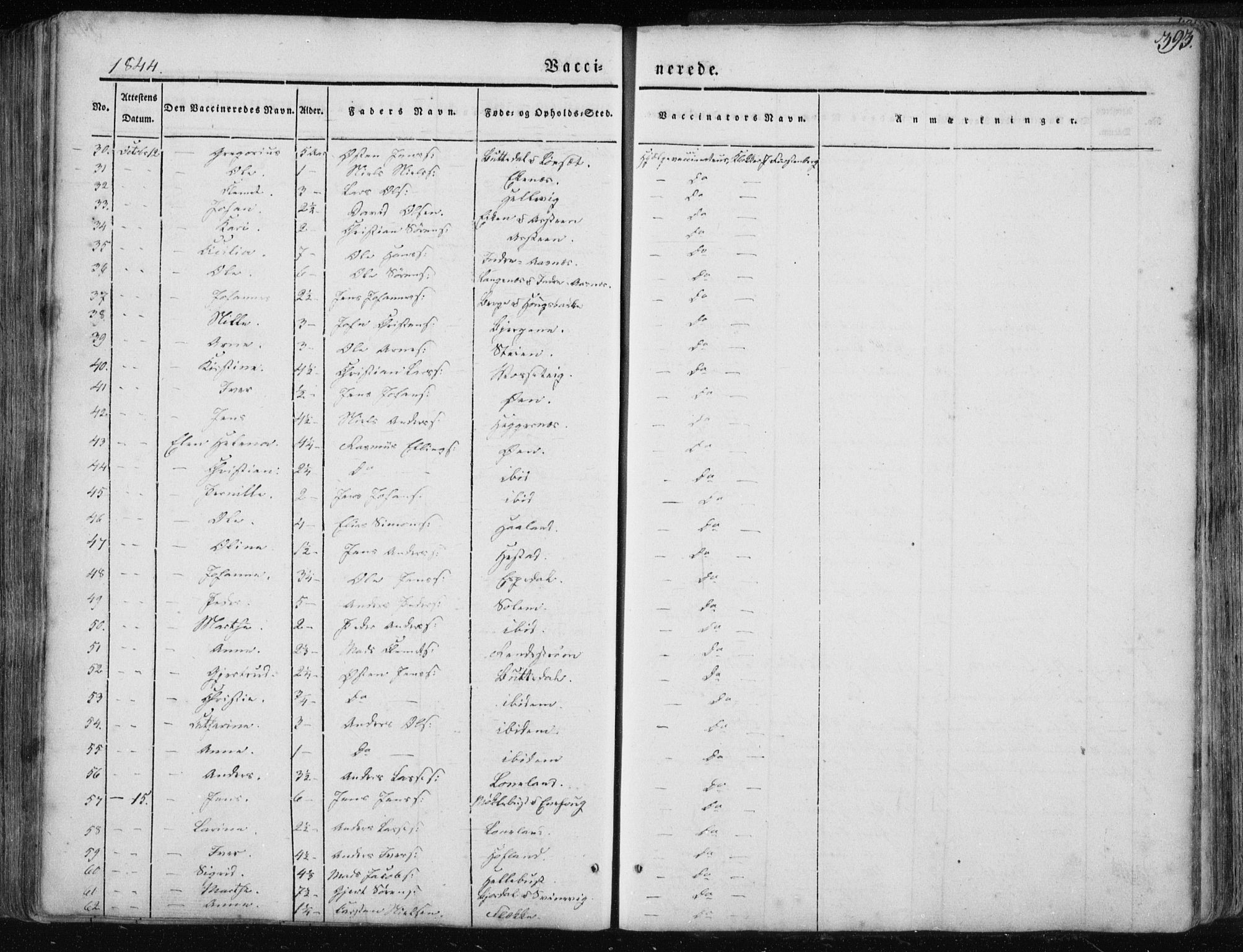 Fjaler sokneprestembete, SAB/A-79801/H/Haa/Haaa/L0006: Parish register (official) no. A 6, 1835-1884, p. 393