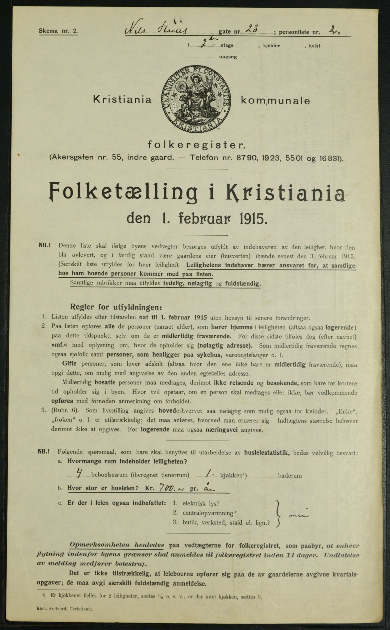 OBA, Municipal Census 1915 for Kristiania, 1915, p. 70564