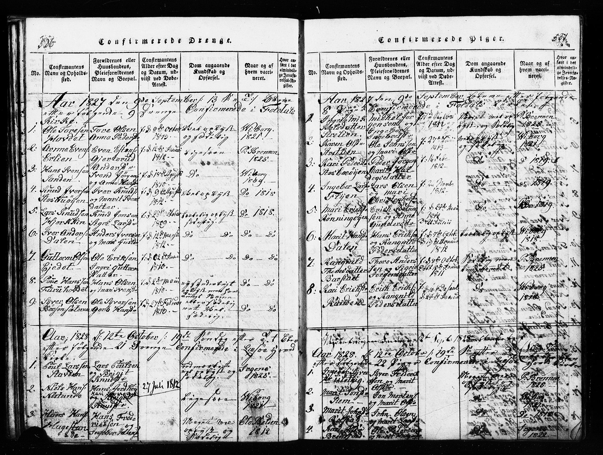 Lesja prestekontor, SAH/PREST-068/H/Ha/Hab/L0001: Parish register (copy) no. 1, 1820-1831, p. 536-537