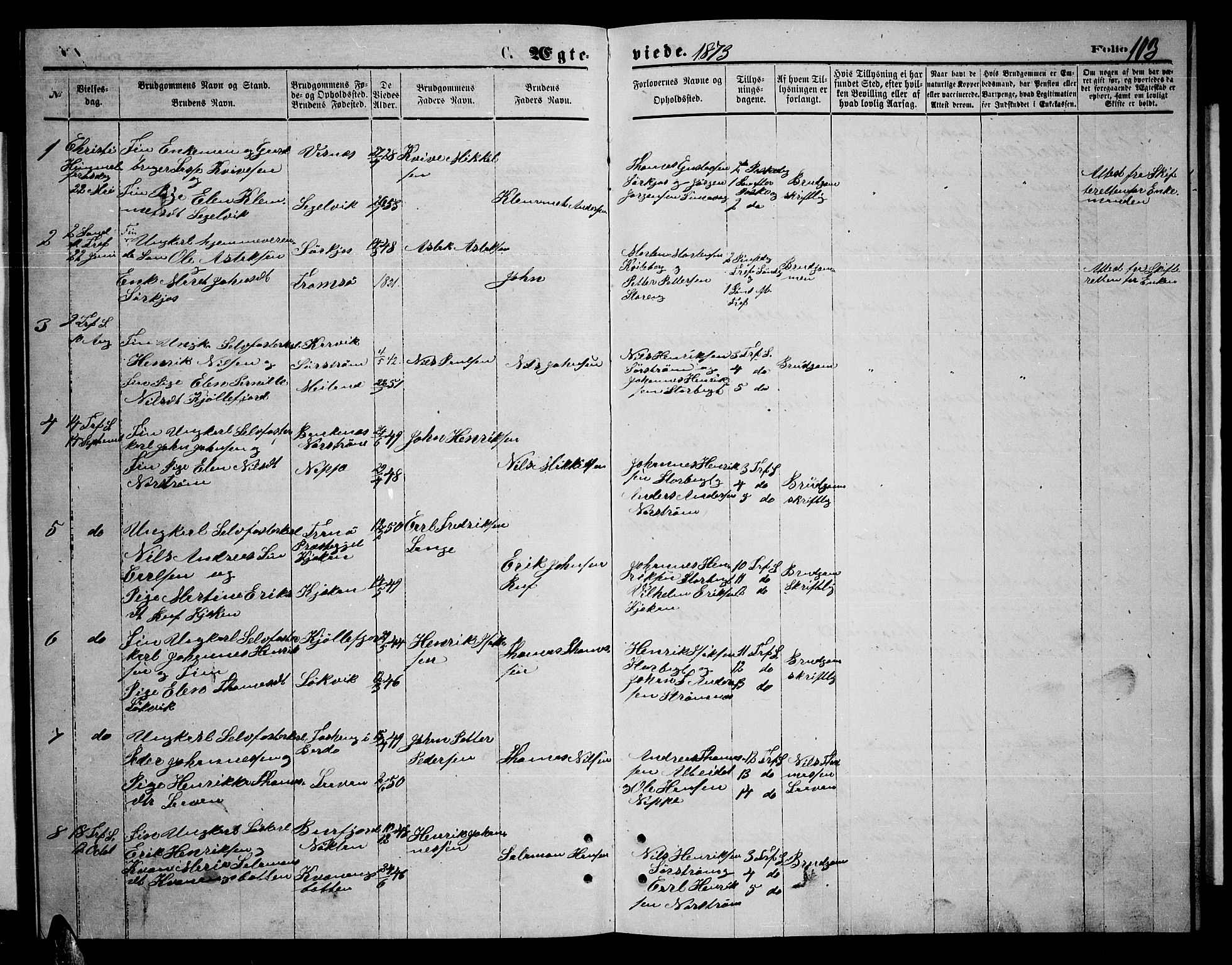 Skjervøy sokneprestkontor, AV/SATØ-S-1300/H/Ha/Hab/L0014klokker: Parish register (copy) no. 14, 1871-1877, p. 103