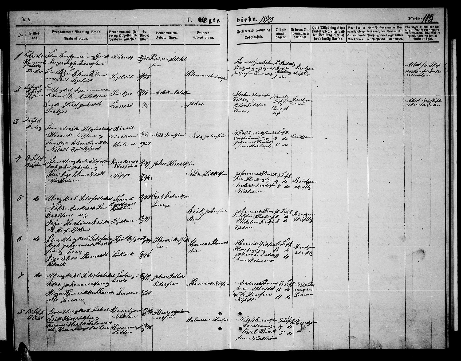 Skjervøy sokneprestkontor, AV/SATØ-S-1300/H/Ha/Hab/L0014klokker: Parish register (copy) no. 14, 1871-1877, p. 103