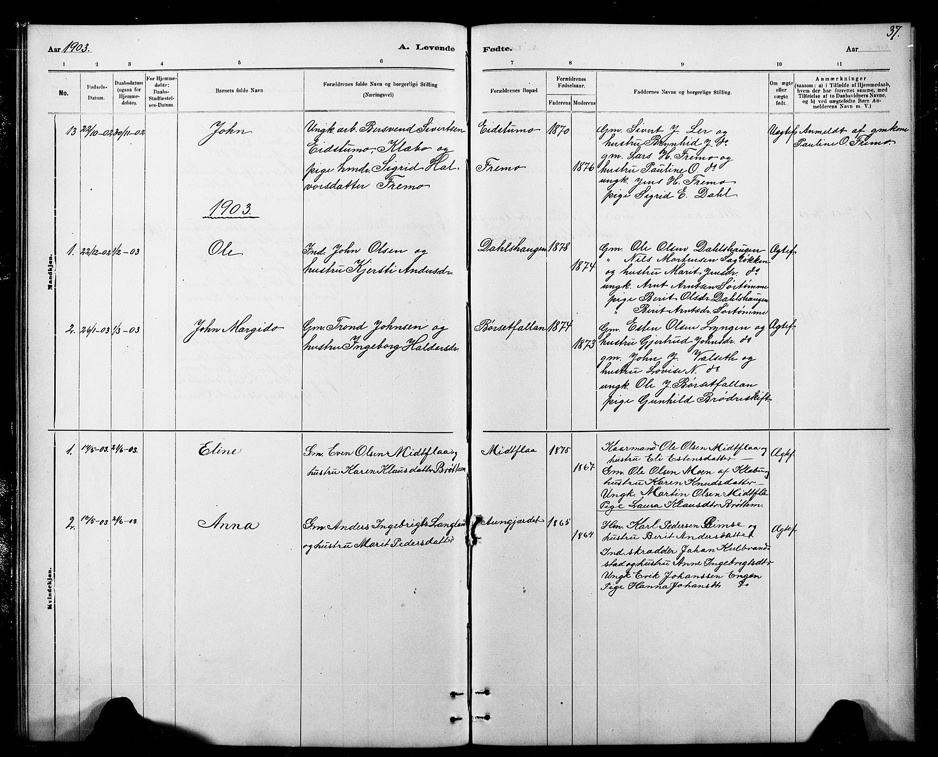 Ministerialprotokoller, klokkerbøker og fødselsregistre - Sør-Trøndelag, SAT/A-1456/693/L1123: Parish register (copy) no. 693C04, 1887-1910, p. 37