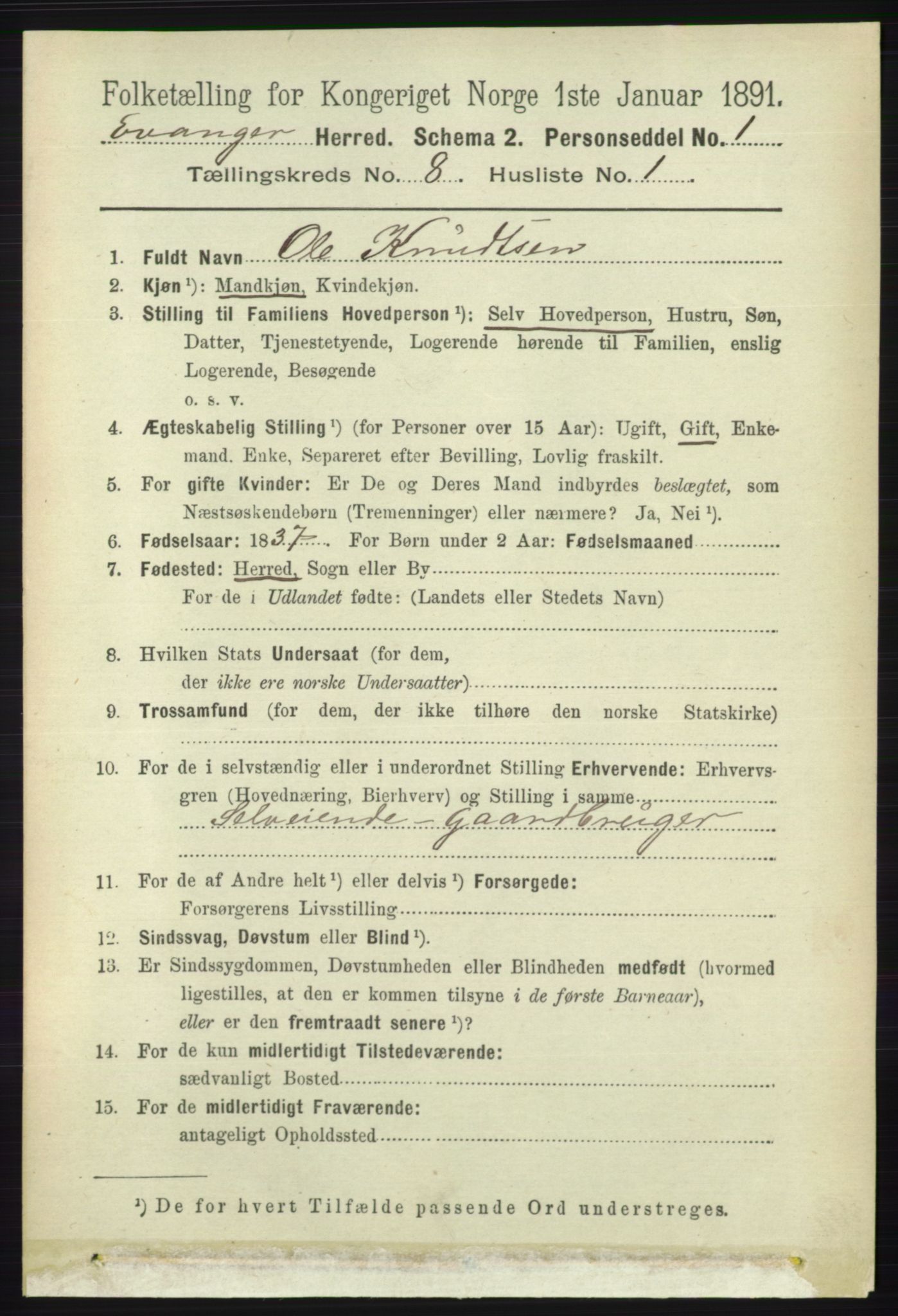RA, 1891 census for 1237 Evanger, 1891, p. 2258