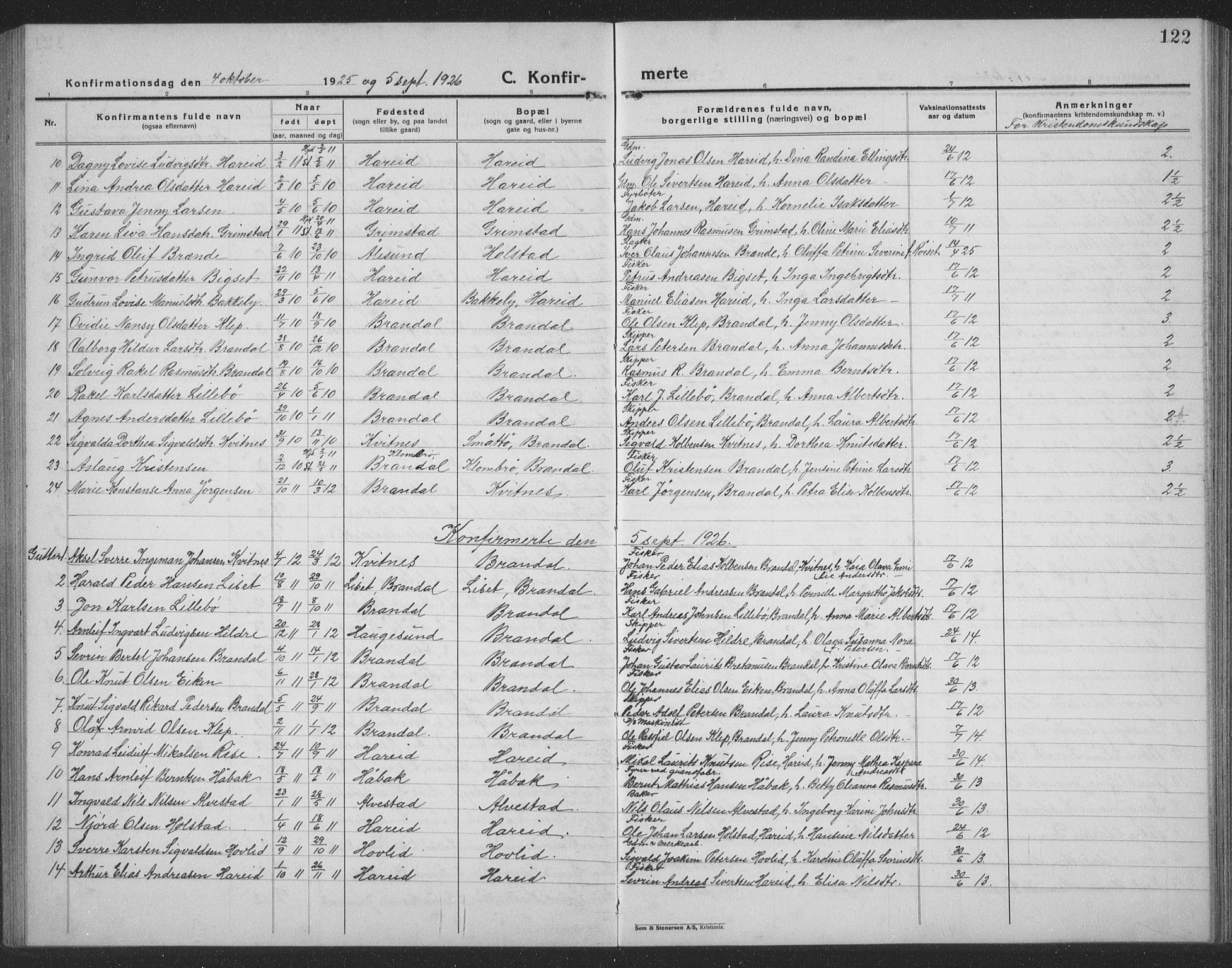 Ministerialprotokoller, klokkerbøker og fødselsregistre - Møre og Romsdal, AV/SAT-A-1454/510/L0127: Parish register (copy) no. 510C04, 1923-1939, p. 122