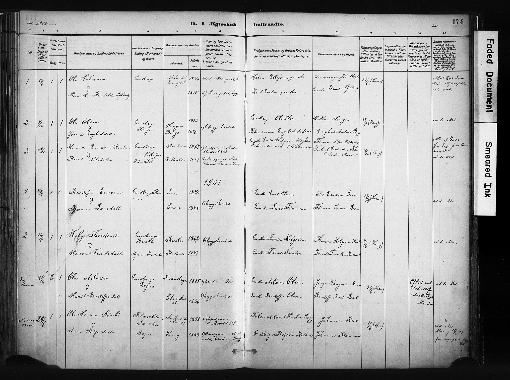 Vang prestekontor, Valdres, AV/SAH-PREST-140/H/Ha/L0008: Parish register (official) no. 8, 1882-1910, p. 174