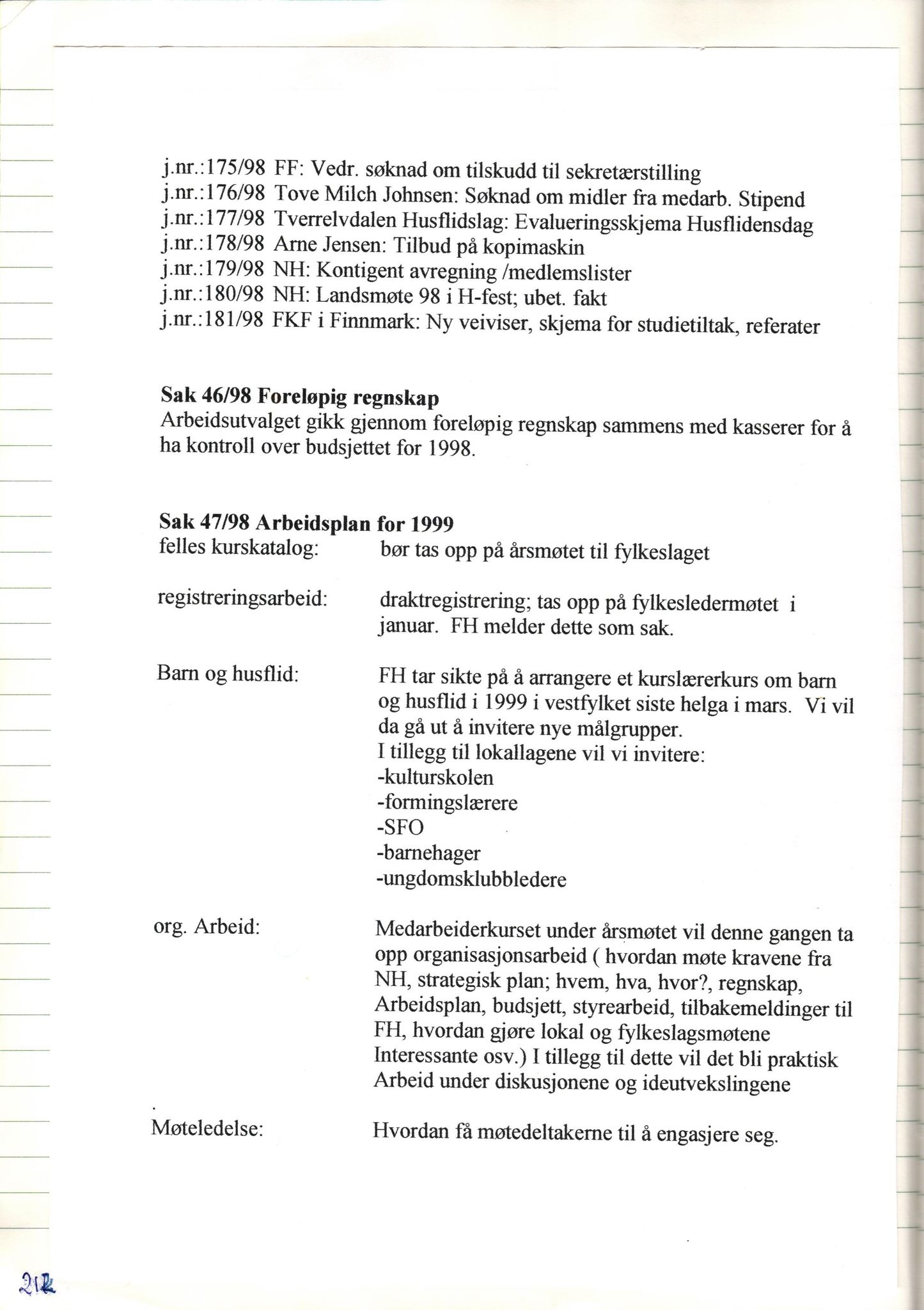 Finnmark Husflidslag, FMFB/A-1134/A/L0004: Møtebok, 1995-2000, p. 218