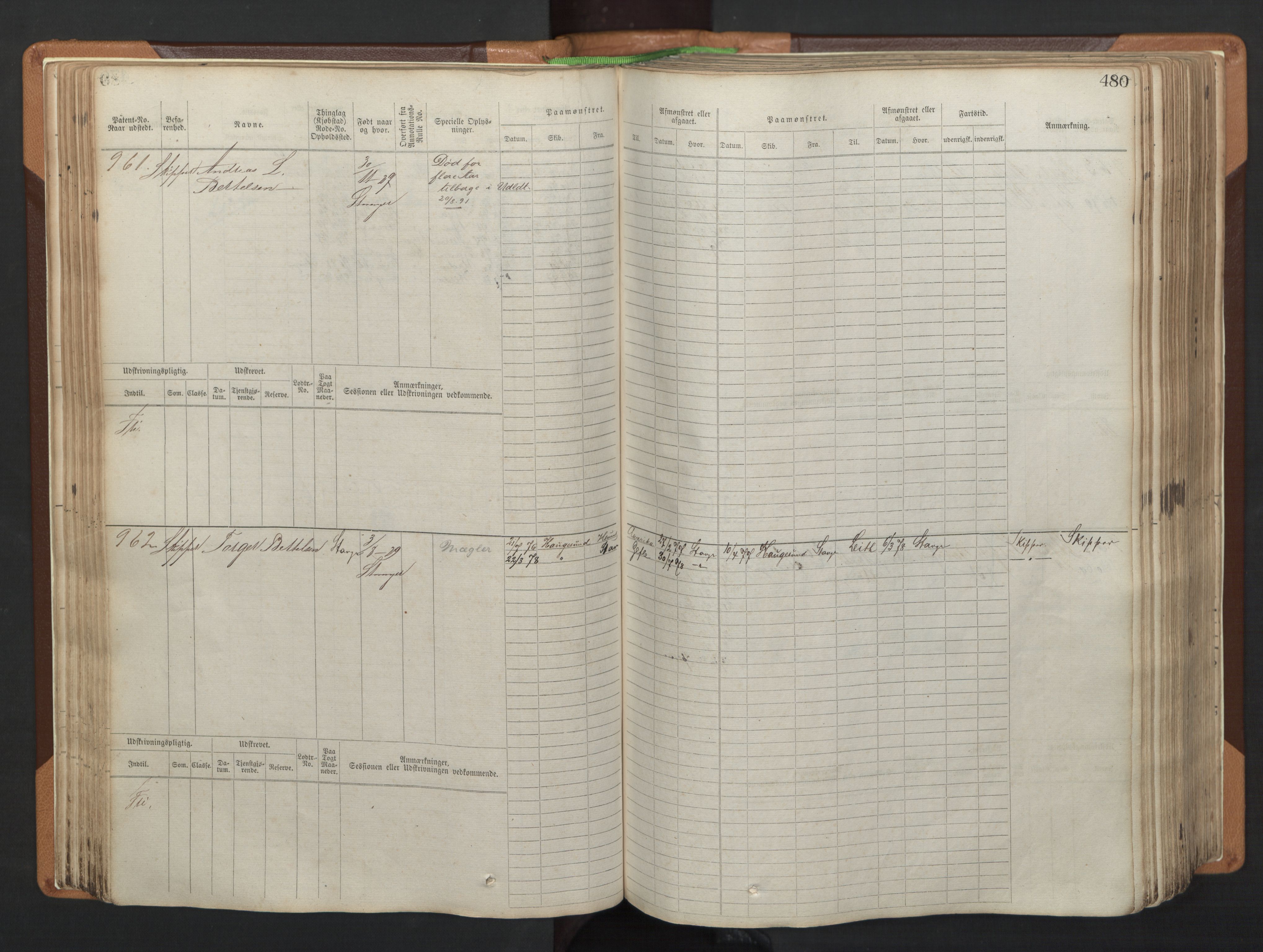 Stavanger sjømannskontor, AV/SAST-A-102006/F/Fb/Fbb/L0005: Sjøfartshovedrulle, patentnr. 793-1606 (del 2), 1869-1880, p. 90