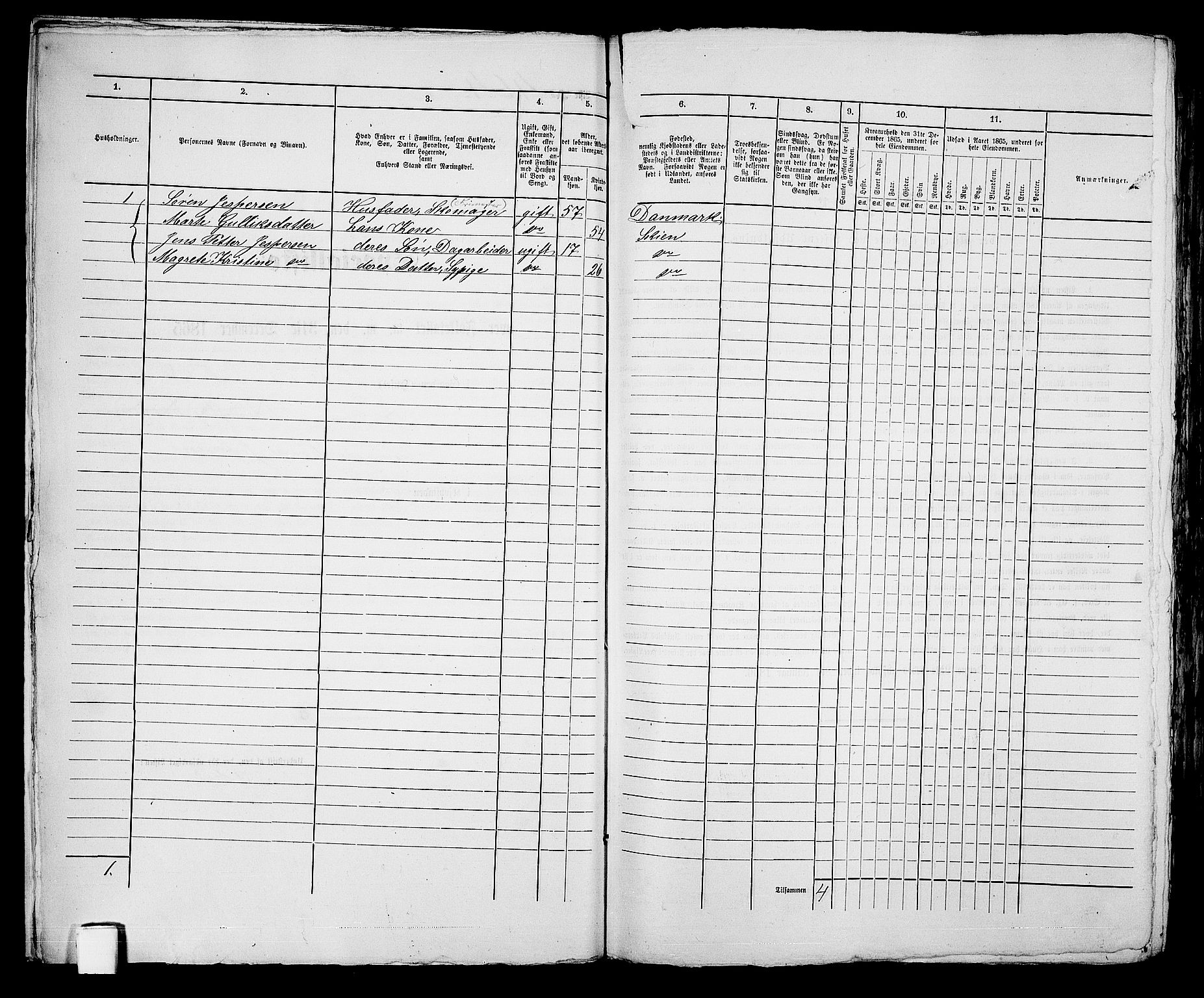 RA, 1865 census for Skien, 1865, p. 834