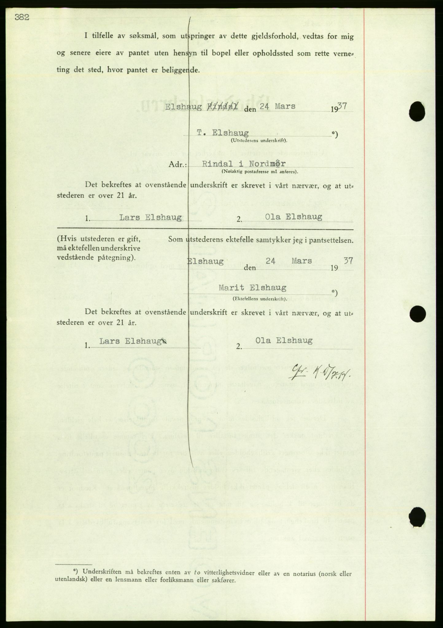 Nordmøre sorenskriveri, AV/SAT-A-4132/1/2/2Ca/L0091: Mortgage book no. B81, 1937-1937, Diary no: : 1399/1937