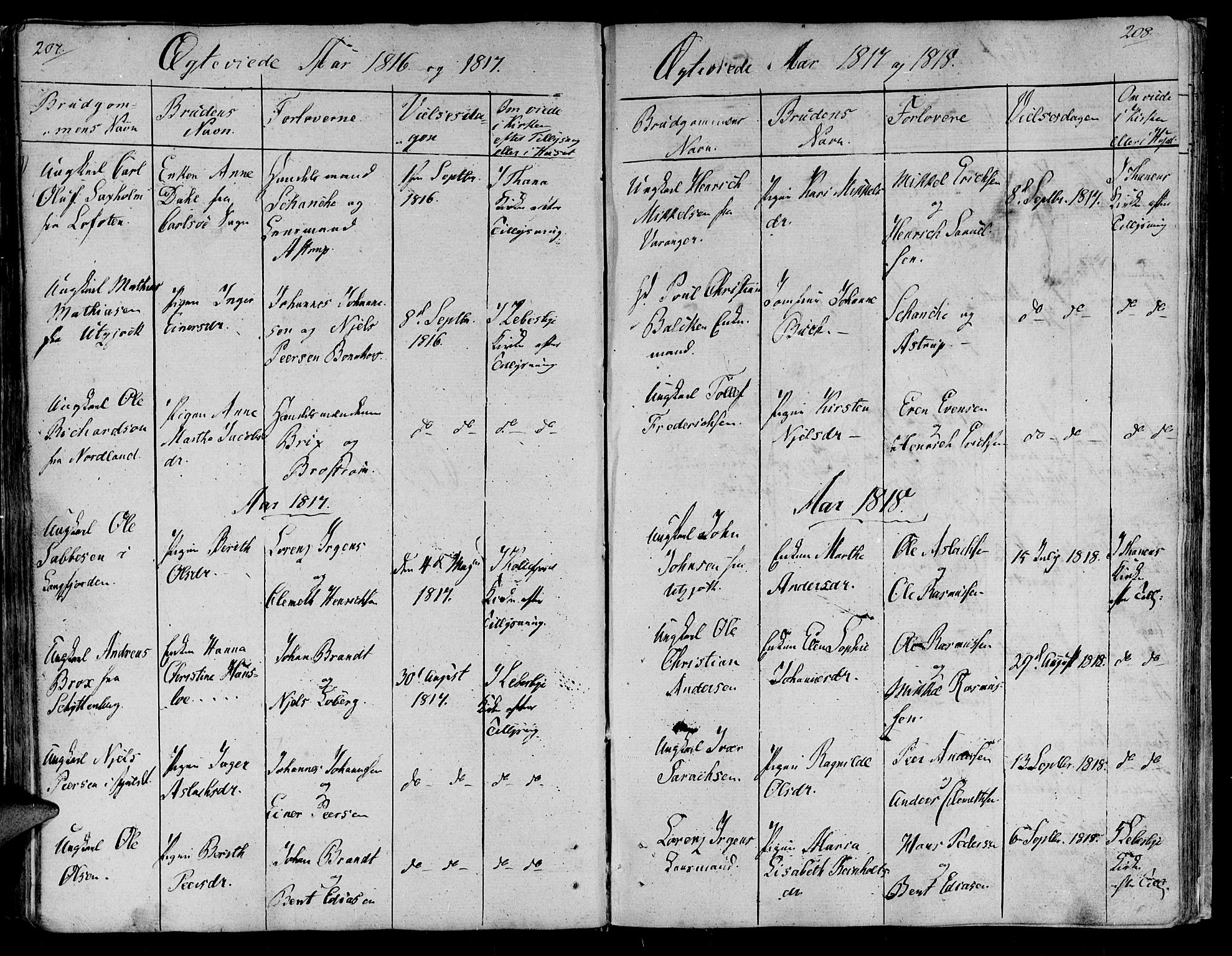 Lebesby sokneprestkontor, AV/SATØ-S-1353/H/Ha/L0002kirke: Parish register (official) no. 2, 1816-1833, p. 207-208