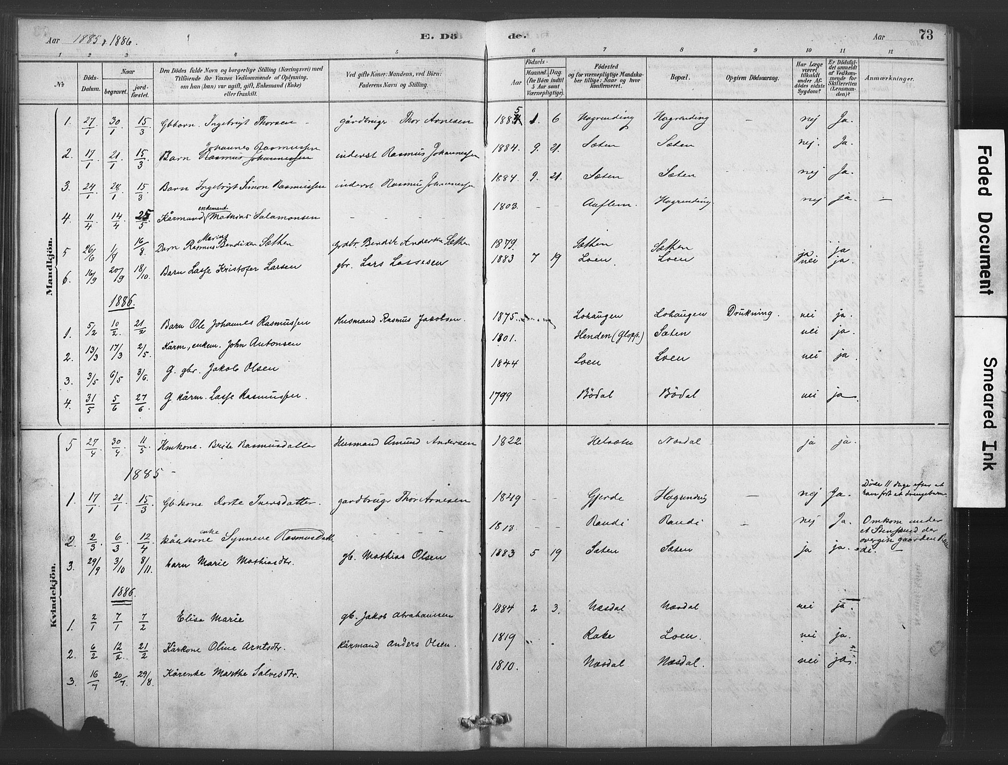 Stryn Sokneprestembete, SAB/A-82501: Parish register (official) no. C 1, 1878-1907, p. 73