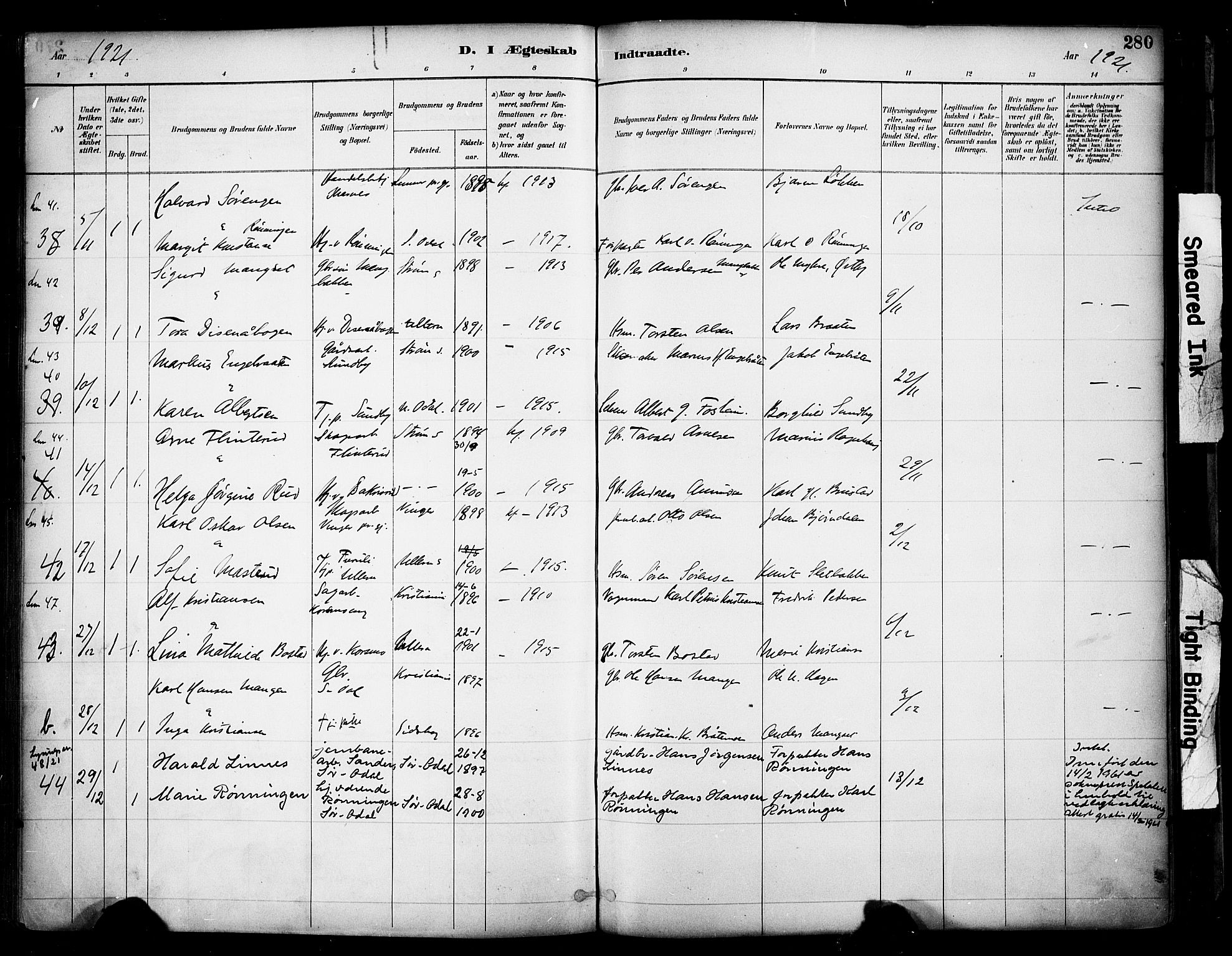 Sør-Odal prestekontor, AV/SAH-PREST-030/H/Ha/Haa/L0007: Parish register (official) no. 7, 1886-1925, p. 280