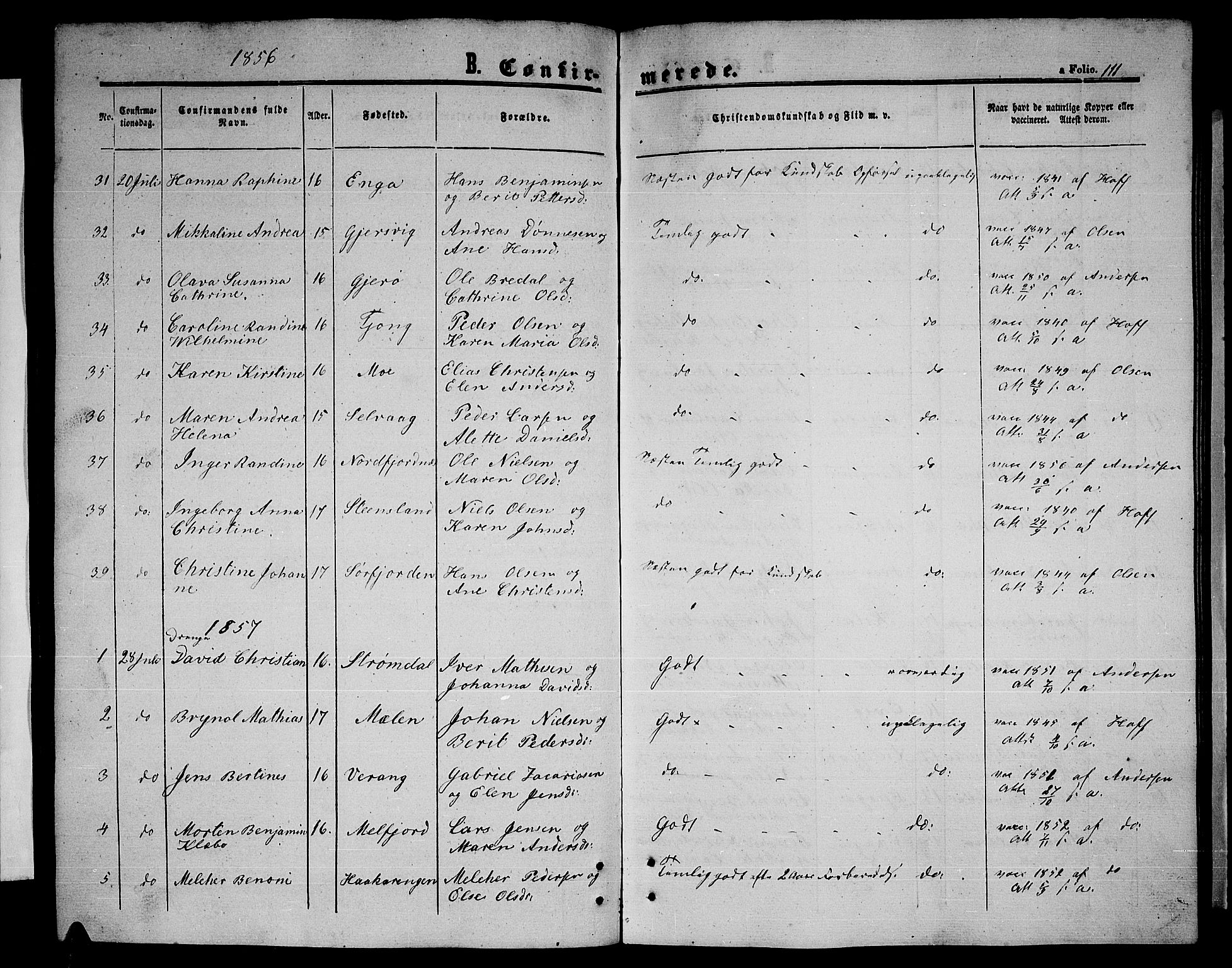 Ministerialprotokoller, klokkerbøker og fødselsregistre - Nordland, SAT/A-1459/841/L0619: Parish register (copy) no. 841C03, 1856-1876, p. 111
