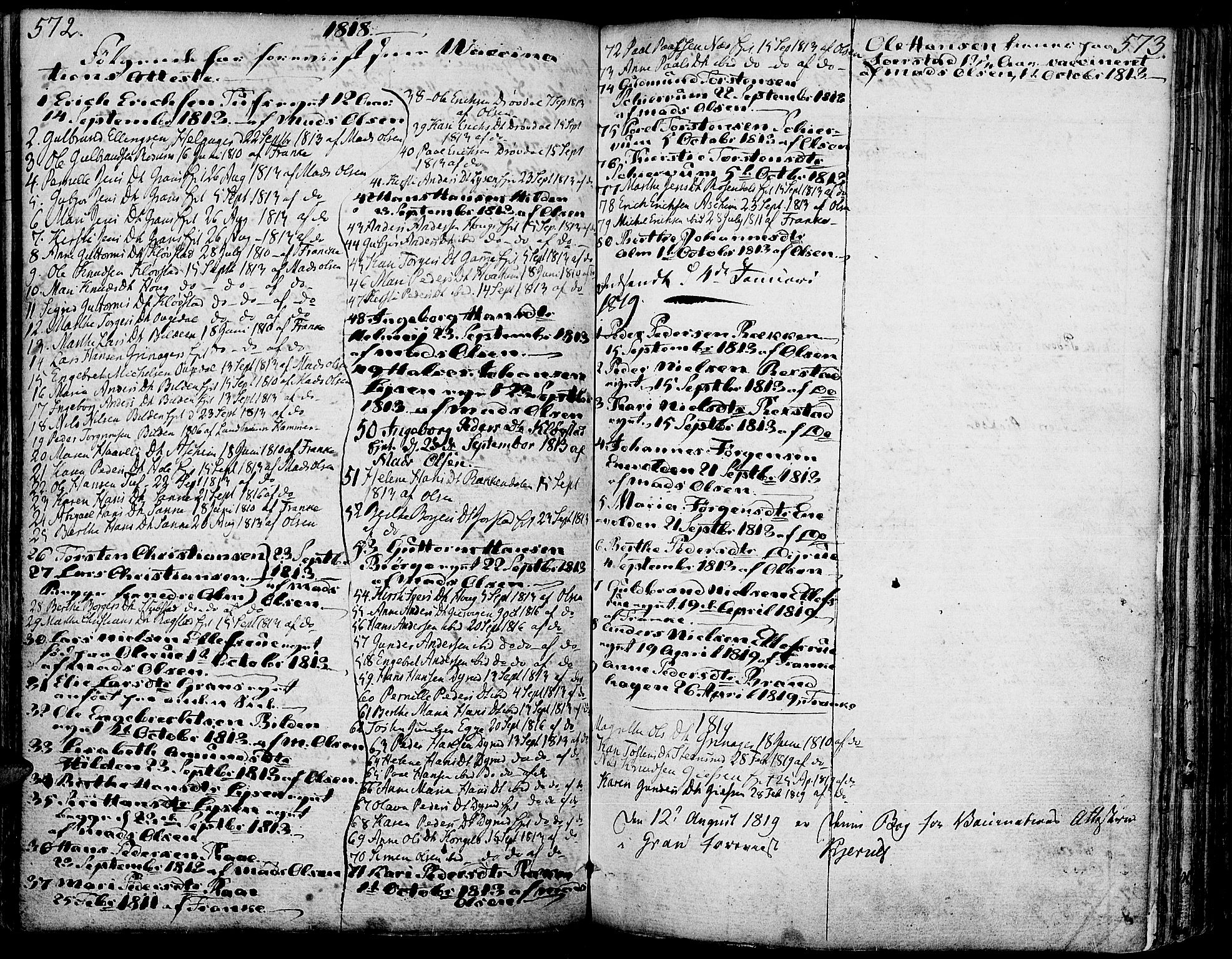 Gran prestekontor, SAH/PREST-112/H/Ha/Haa/L0006: Parish register (official) no. 6, 1787-1824, p. 572-573