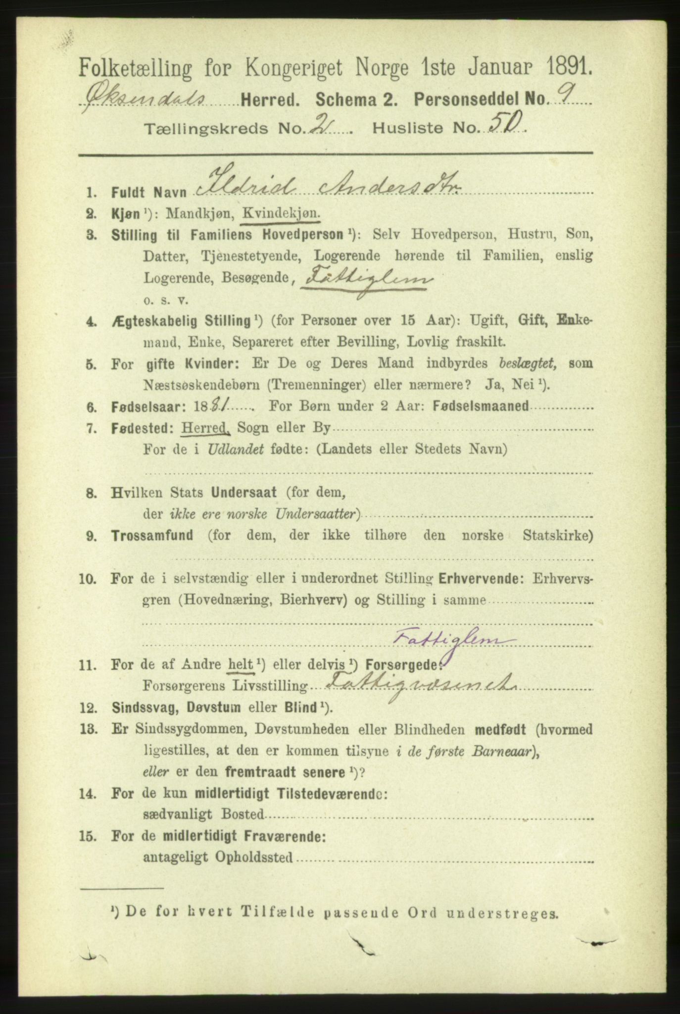 RA, 1891 census for 1561 Øksendal, 1891, p. 563