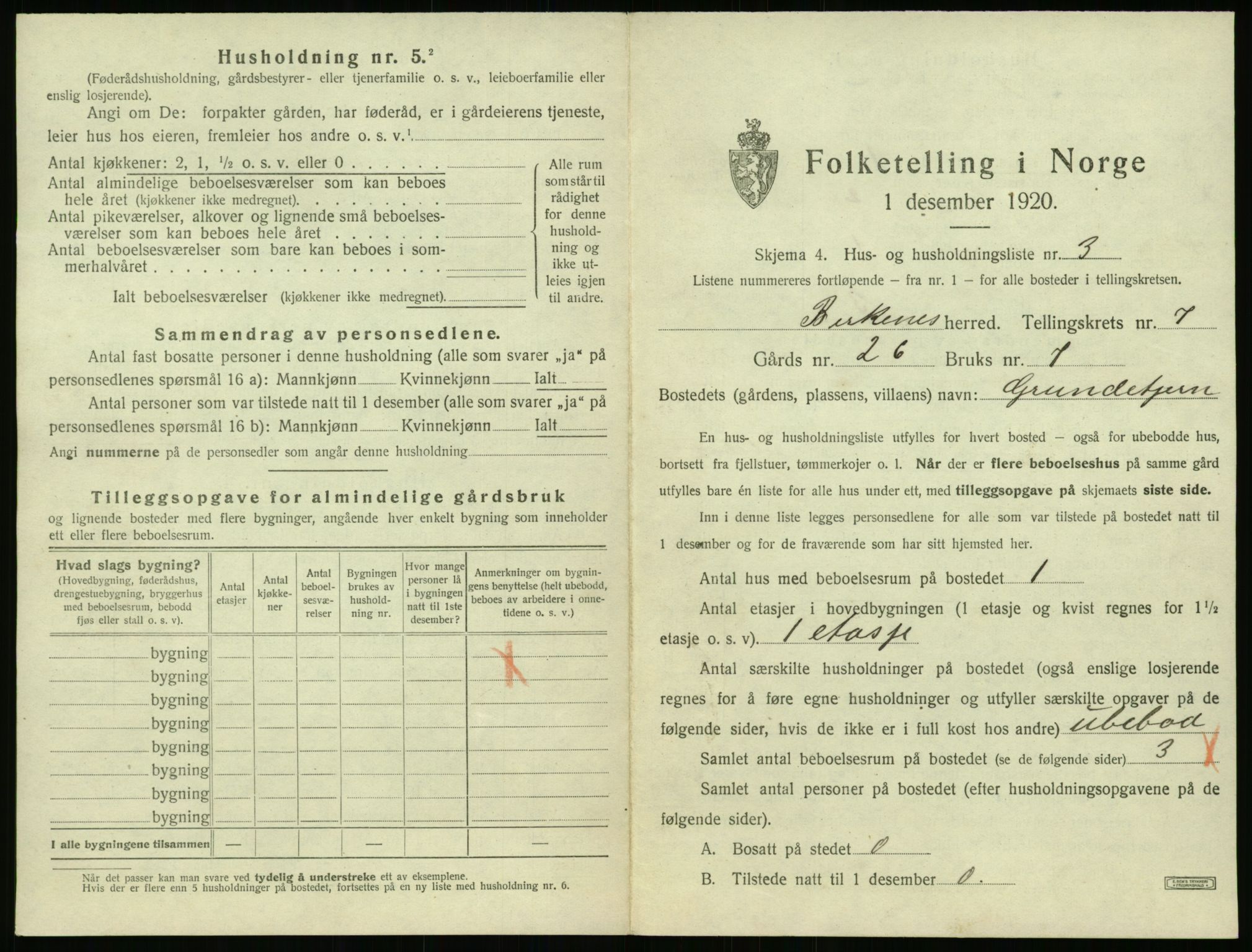 SAK, 1920 census for Birkenes, 1920, p. 631