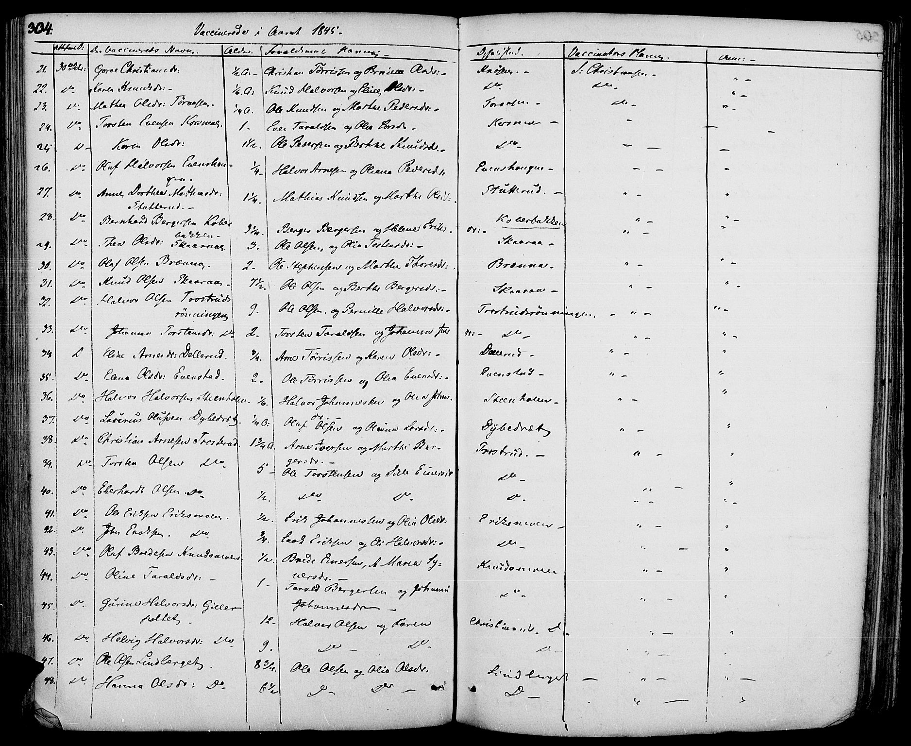 Hof prestekontor, SAH/PREST-038/H/Ha/Haa/L0007: Parish register (official) no. 7, 1841-1848, p. 304