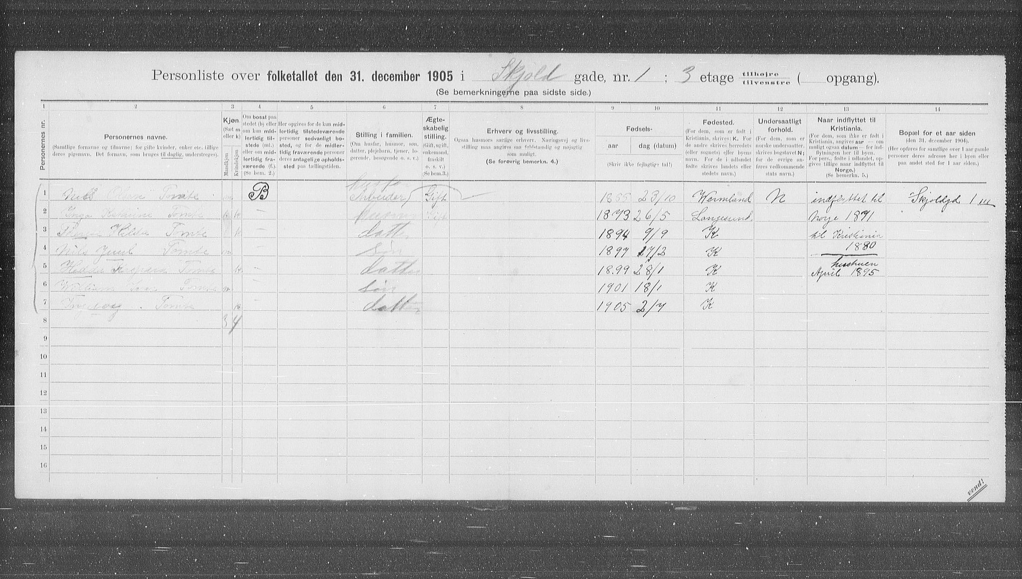 OBA, Municipal Census 1905 for Kristiania, 1905, p. 49891