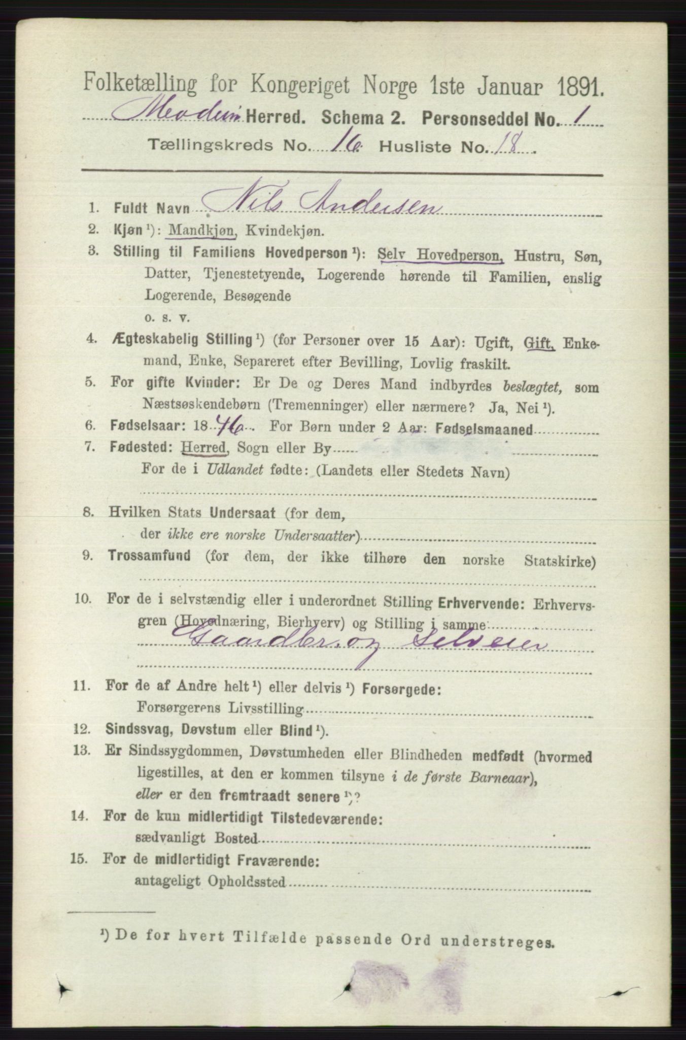 RA, 1891 census for 0623 Modum, 1891, p. 6276