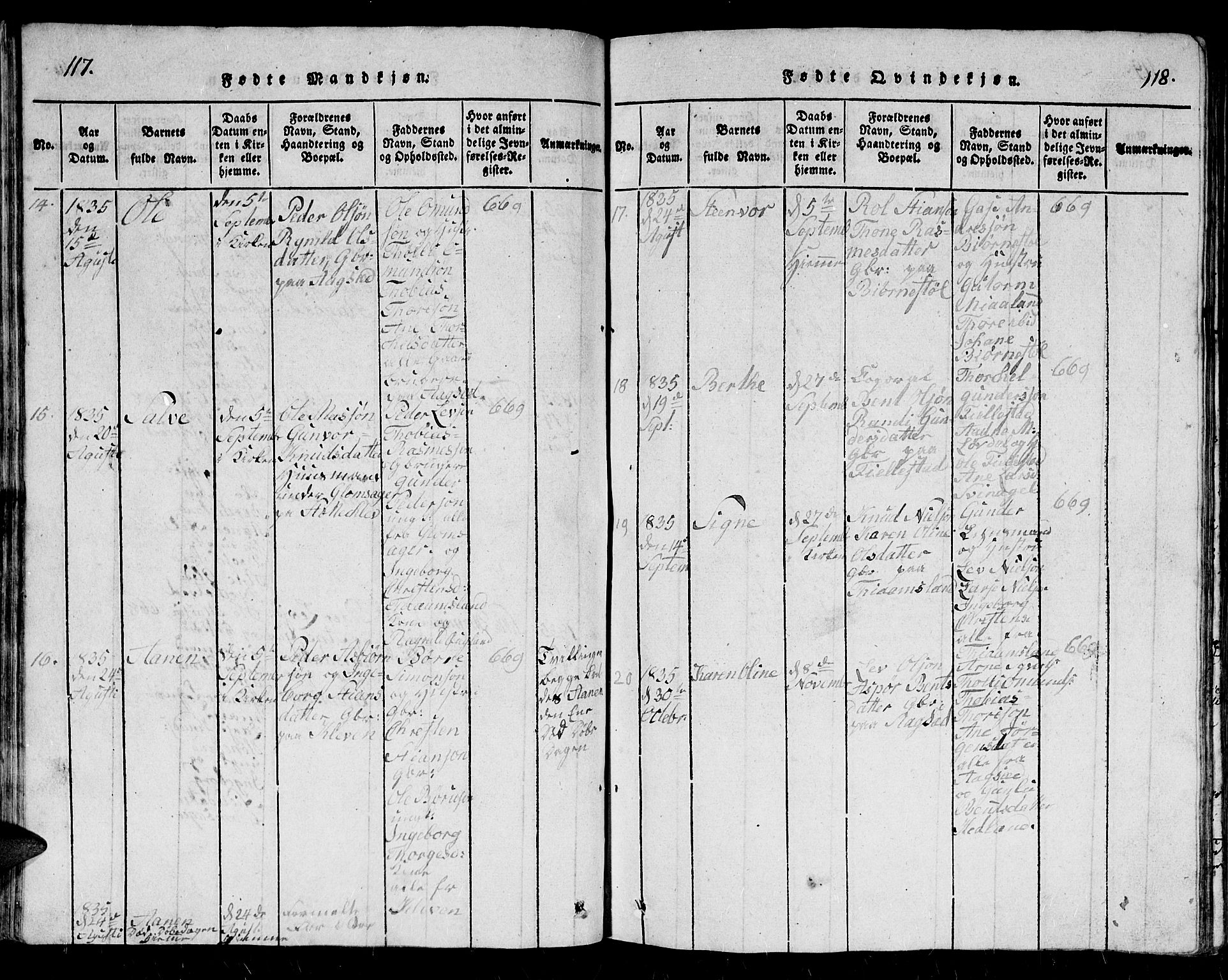 Holum sokneprestkontor, AV/SAK-1111-0022/F/Fb/Fbb/L0001: Parish register (copy) no. B 1, 1820-1847, p. 119-120