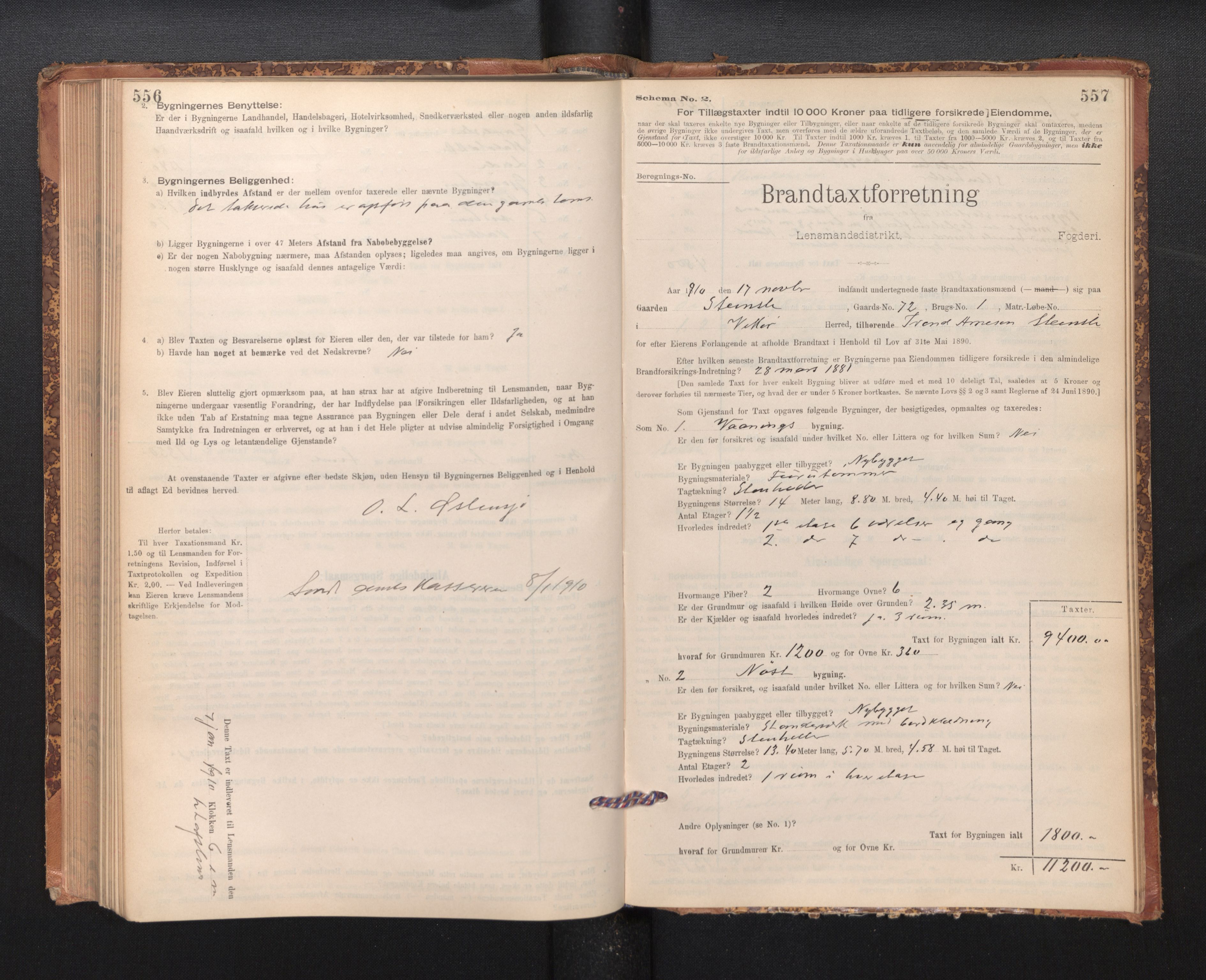 Lensmannen i Kvam, SAB/A-33201/0012/L0005: Branntakstprotokoll, skjematakst, 1894-1913, p. 556-557
