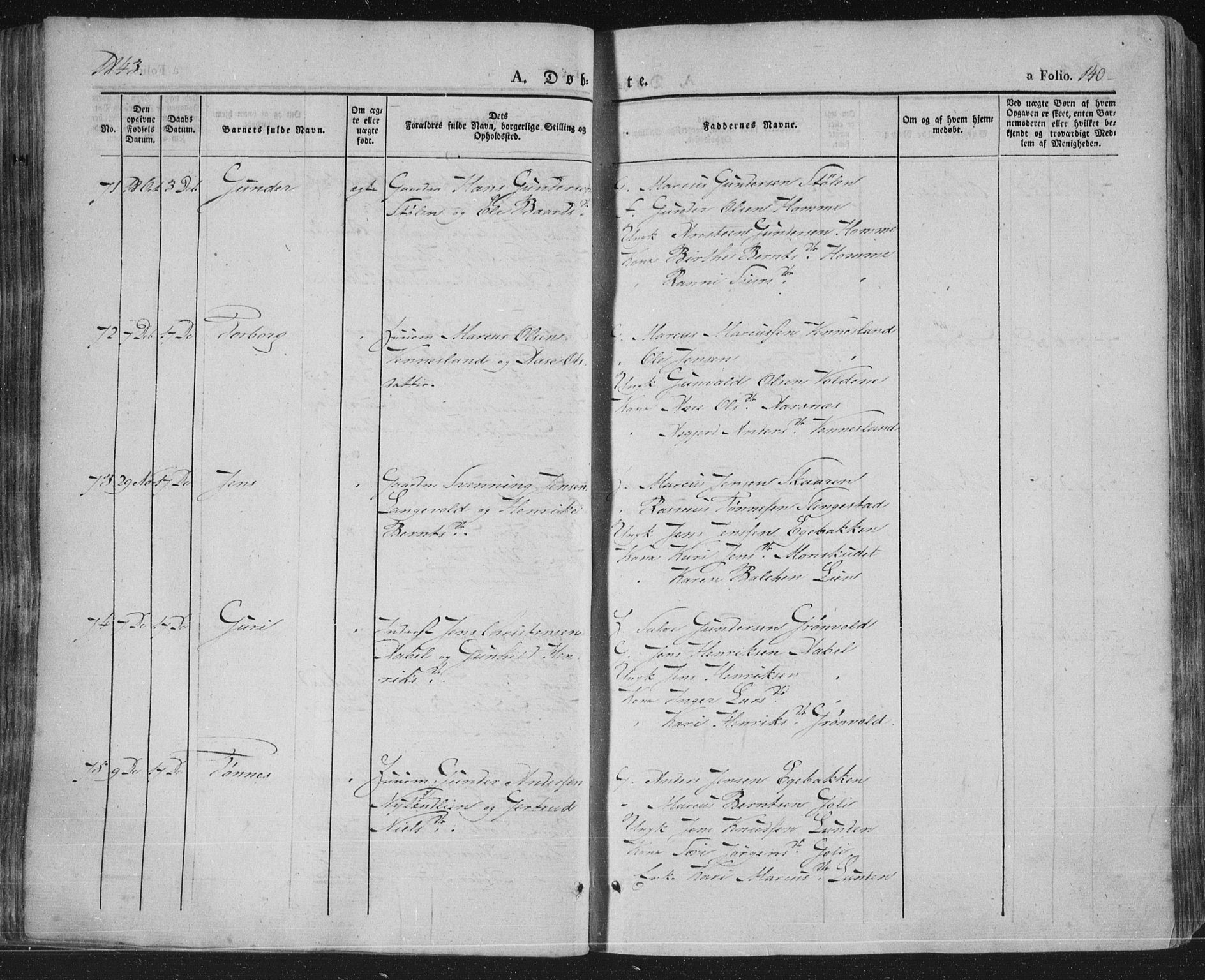 Vennesla sokneprestkontor, AV/SAK-1111-0045/Fa/Fac/L0004: Parish register (official) no. A 4, 1834-1855, p. 140