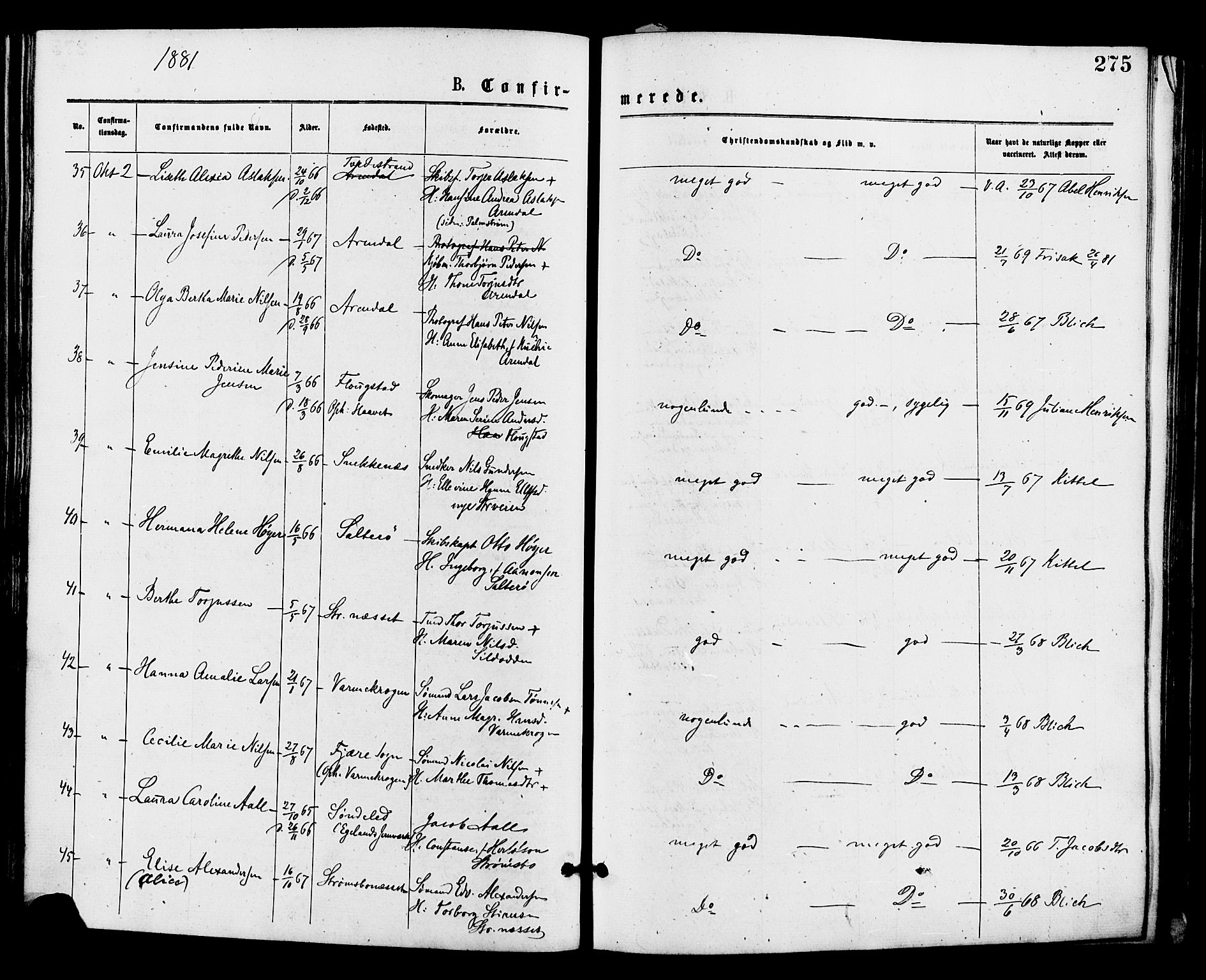 Barbu sokneprestkontor, AV/SAK-1111-0003/F/Fa/L0001: Parish register (official) no. A 1 /1, 1878-1883, p. 275