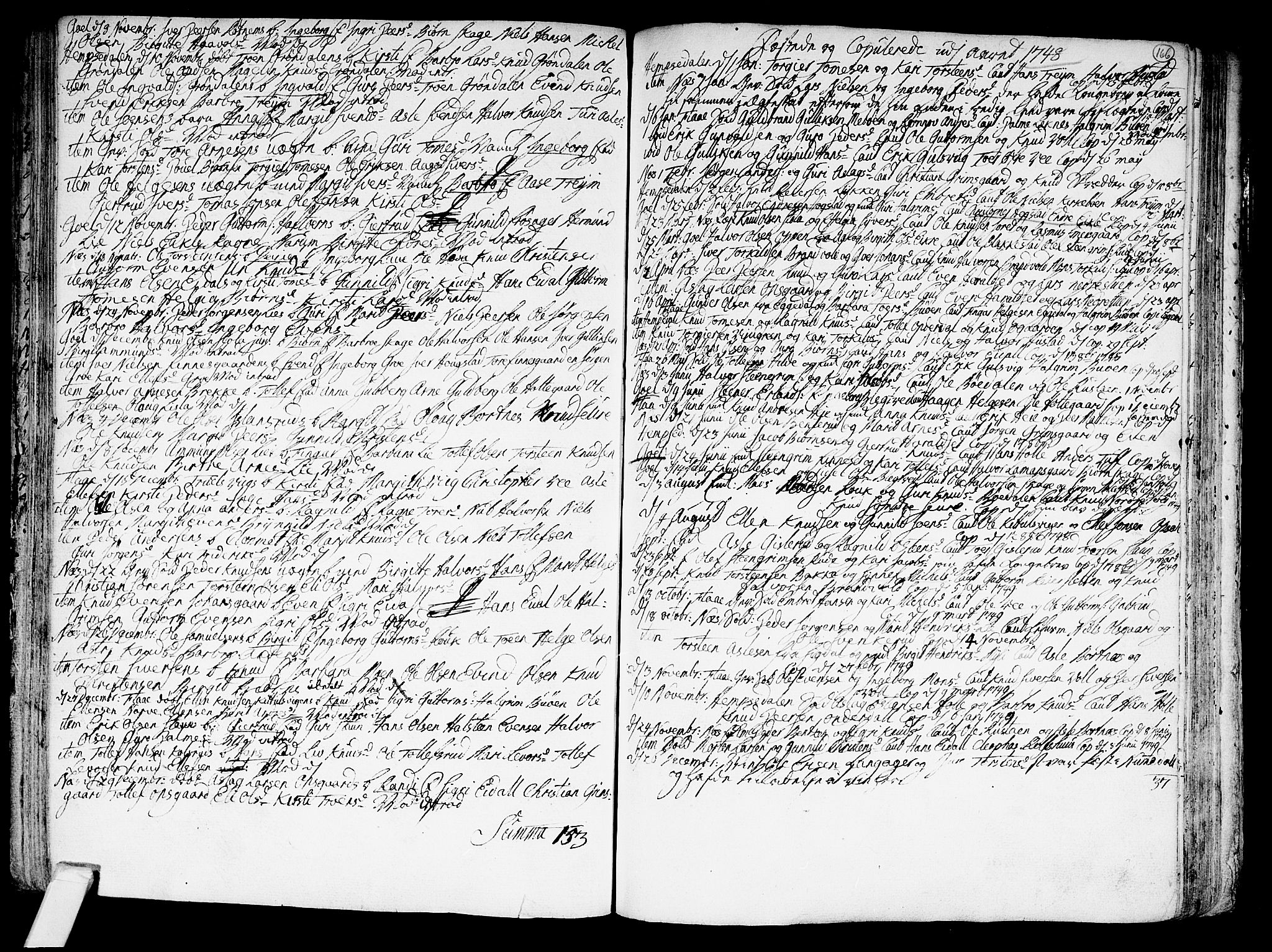 Nes kirkebøker, SAKO/A-236/F/Fa/L0002: Parish register (official) no. 2, 1707-1759, p. 166