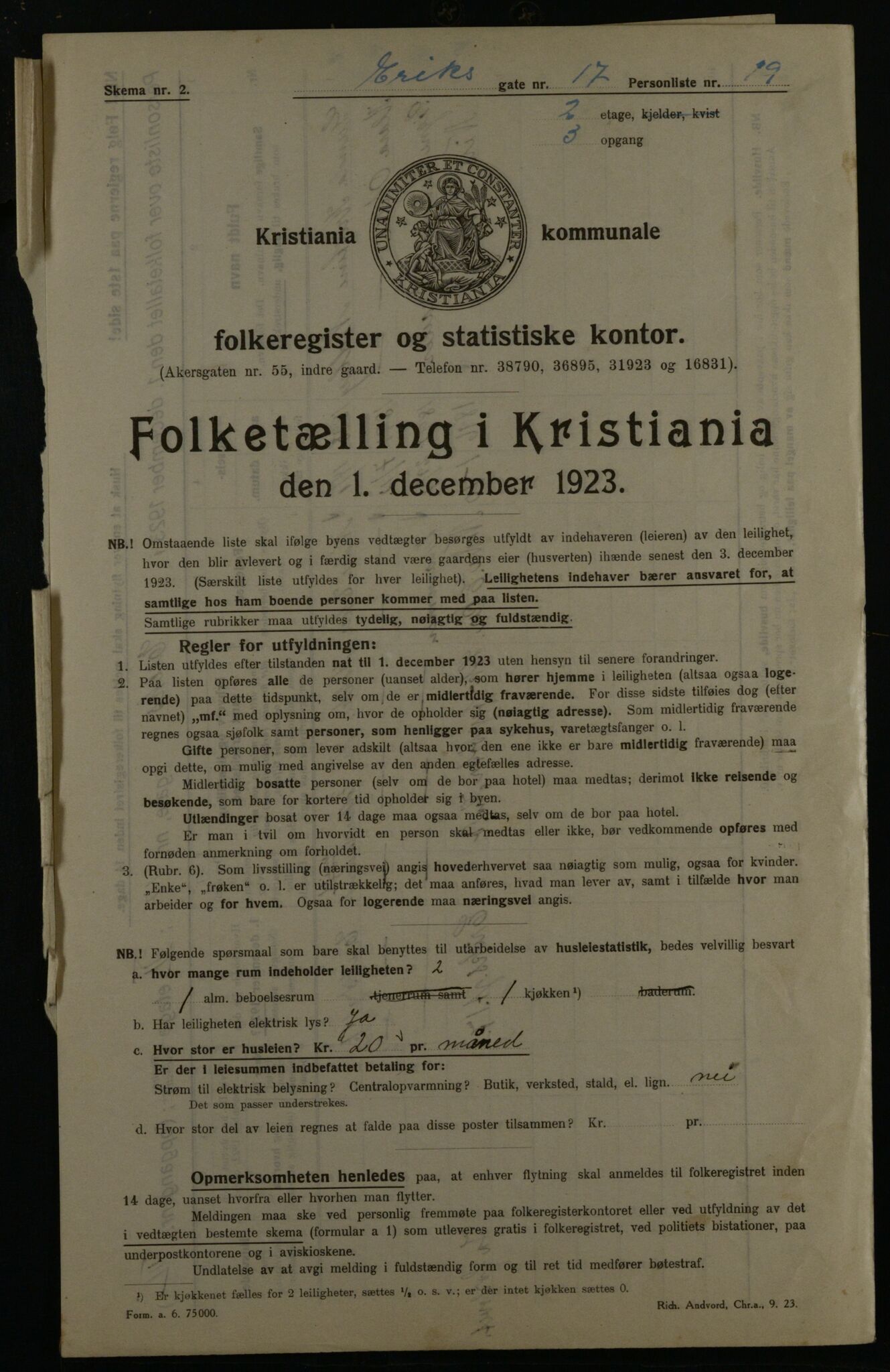 OBA, Municipal Census 1923 for Kristiania, 1923, p. 22405