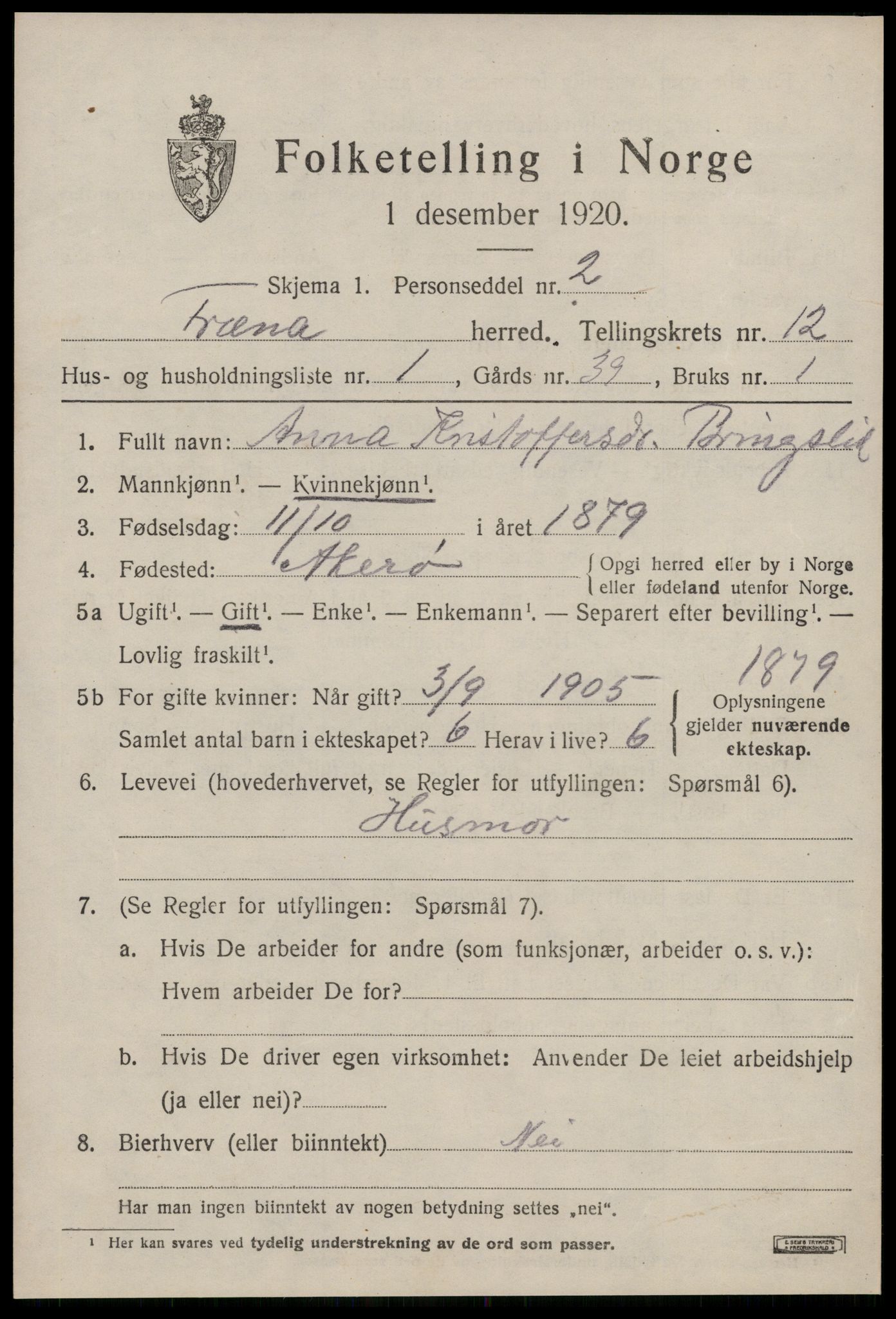 SAT, 1920 census for Fræna, 1920, p. 6469