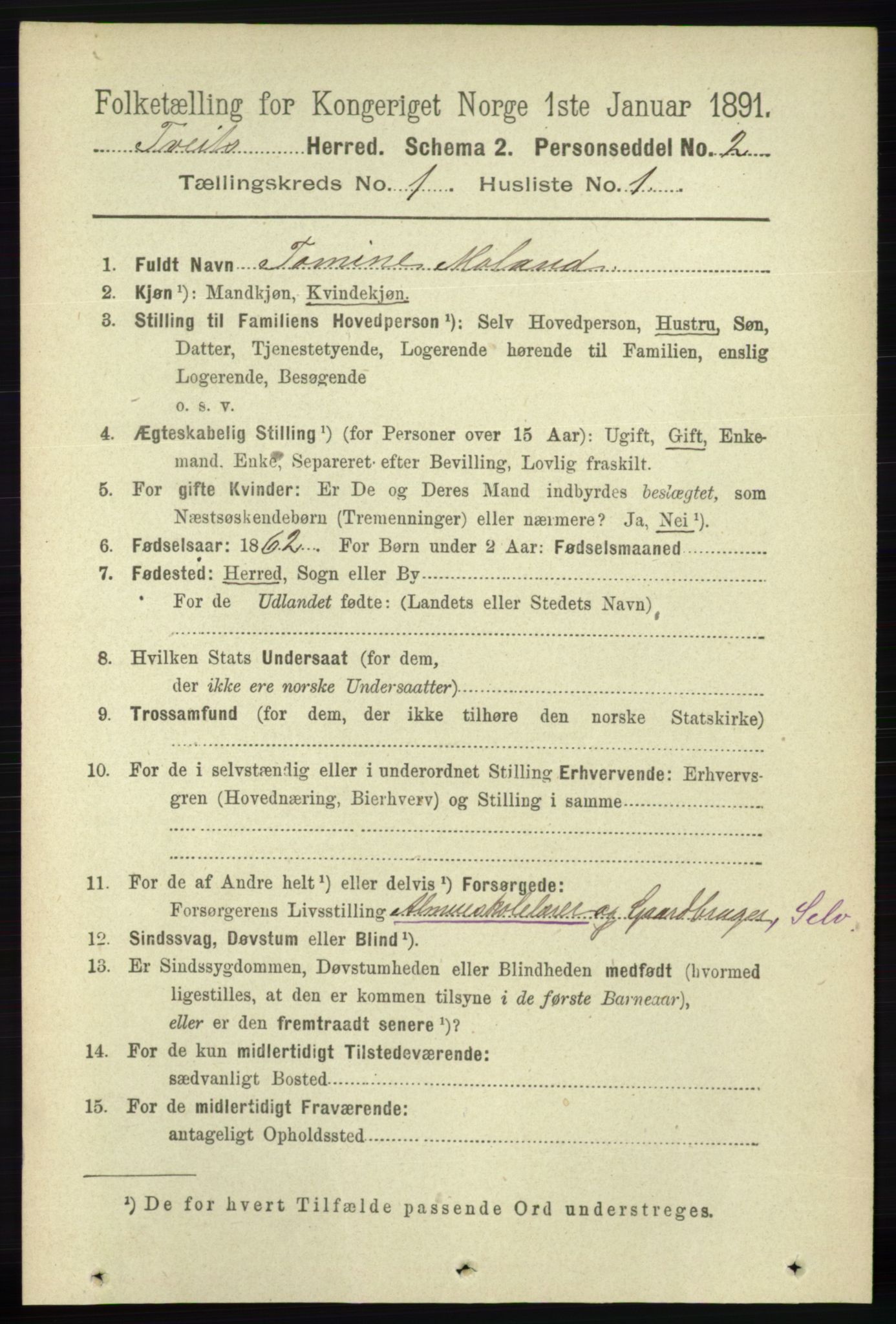 RA, 1891 census for 1013 Tveit, 1891, p. 87