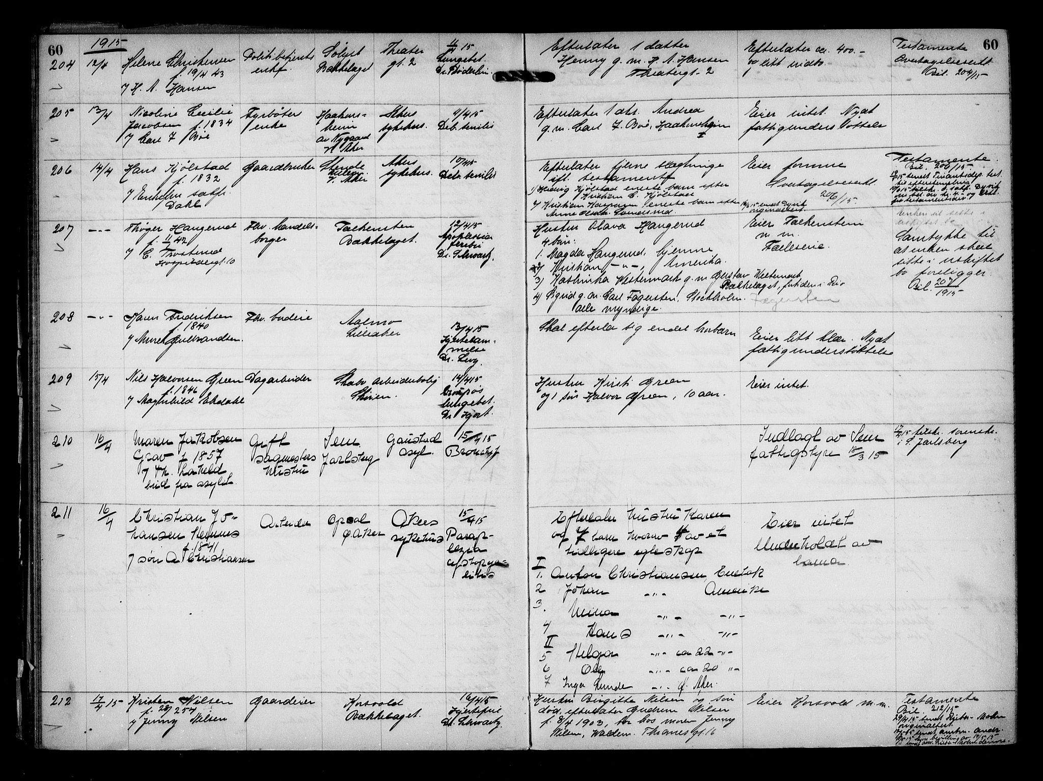 Aker kriminaldommer, skifte- og auksjonsforvalterembete, AV/SAO-A-10452/H/Hb/Hba/Hbaa/L0004: Dødsfallsprotokoll, 1914-1918, p. 60